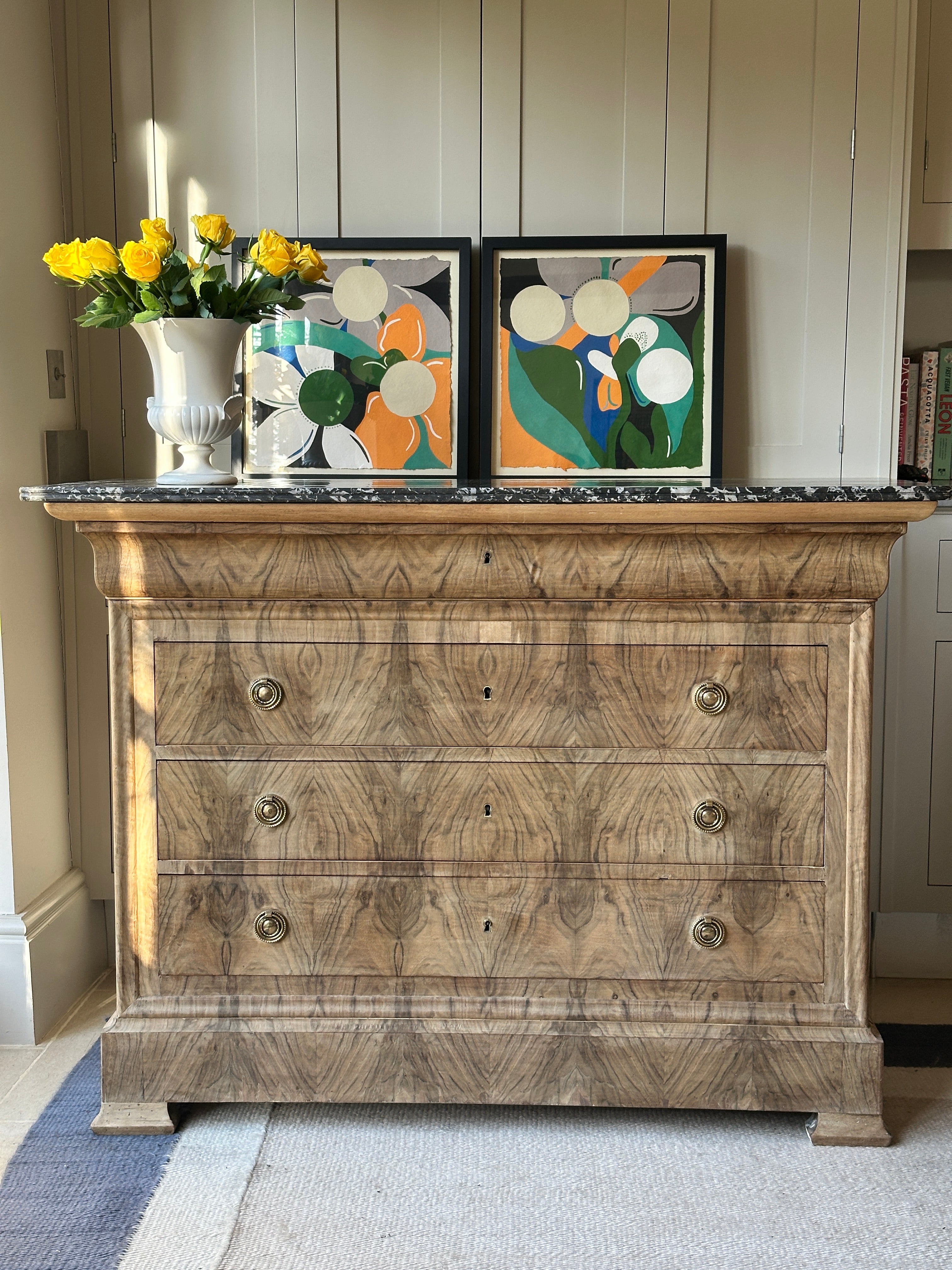 Louis Philippe Bleached Marble Commode in Pale Walnut