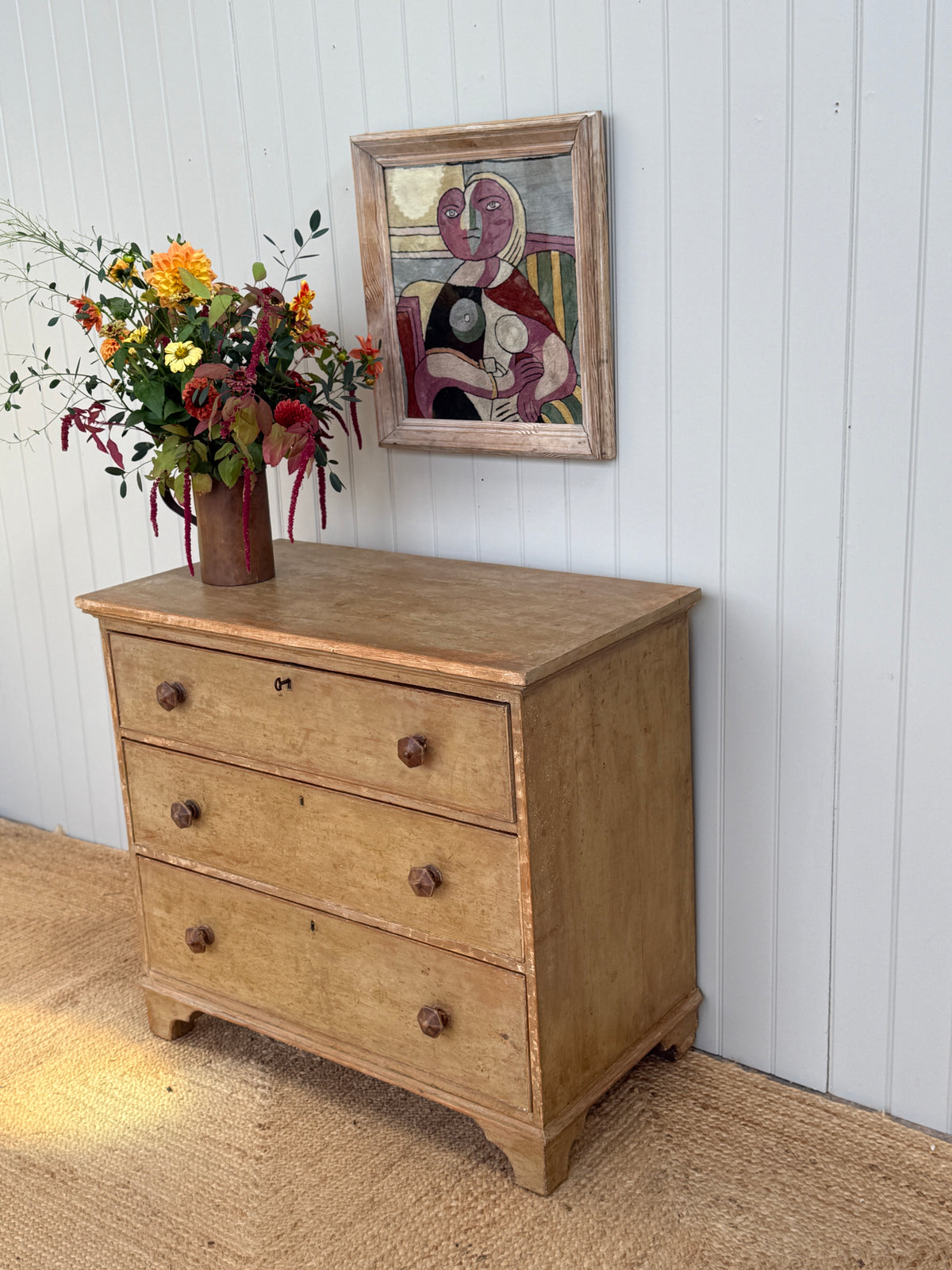 19th Century English Pine Chest in Faded Ochre Finish