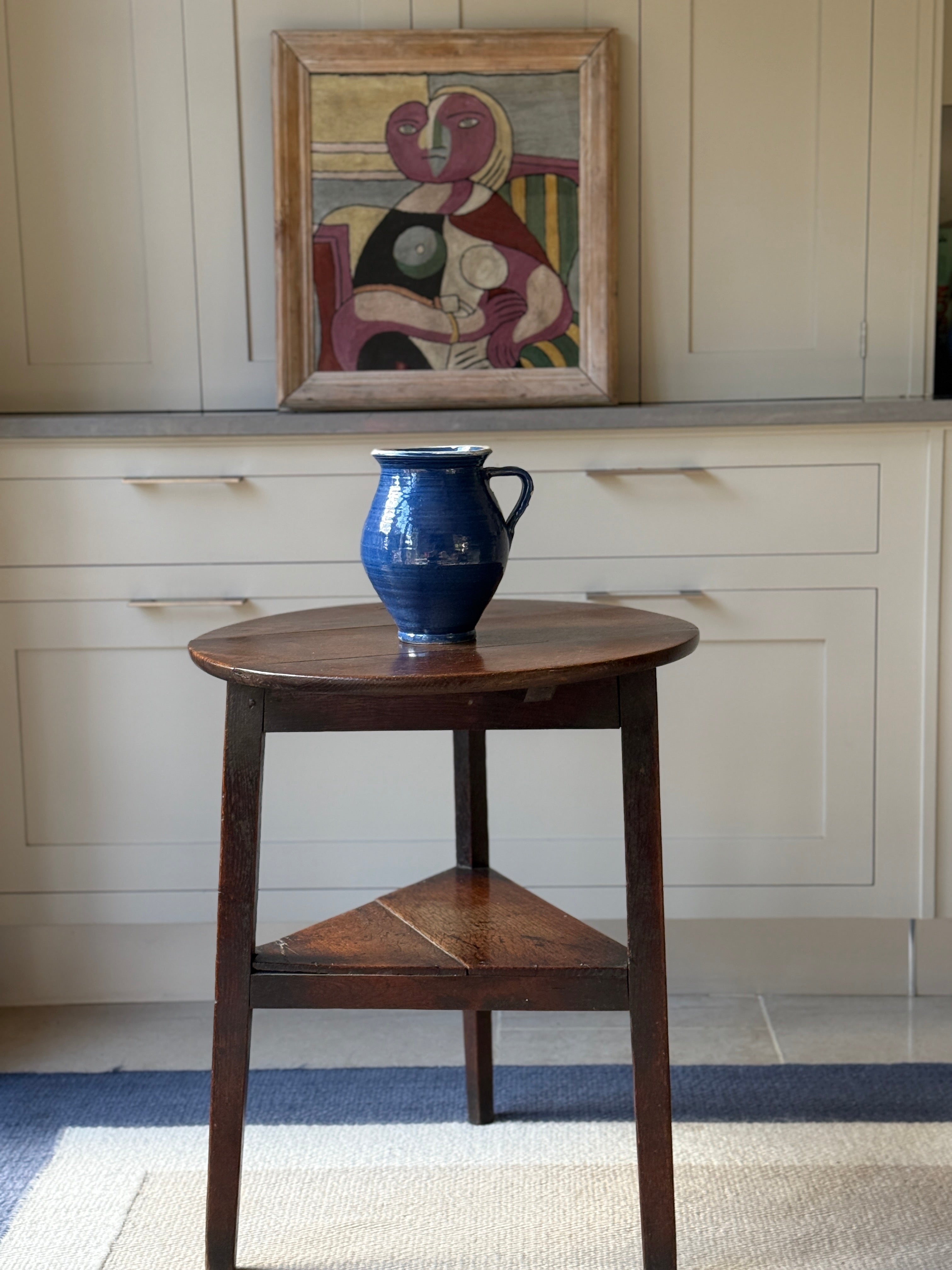 18th Century Oak Cricket Table with Shelf