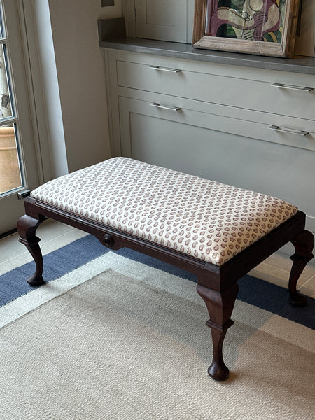 19th Century Mahogany Footstool in Cypress Linen Cocoa by Howe