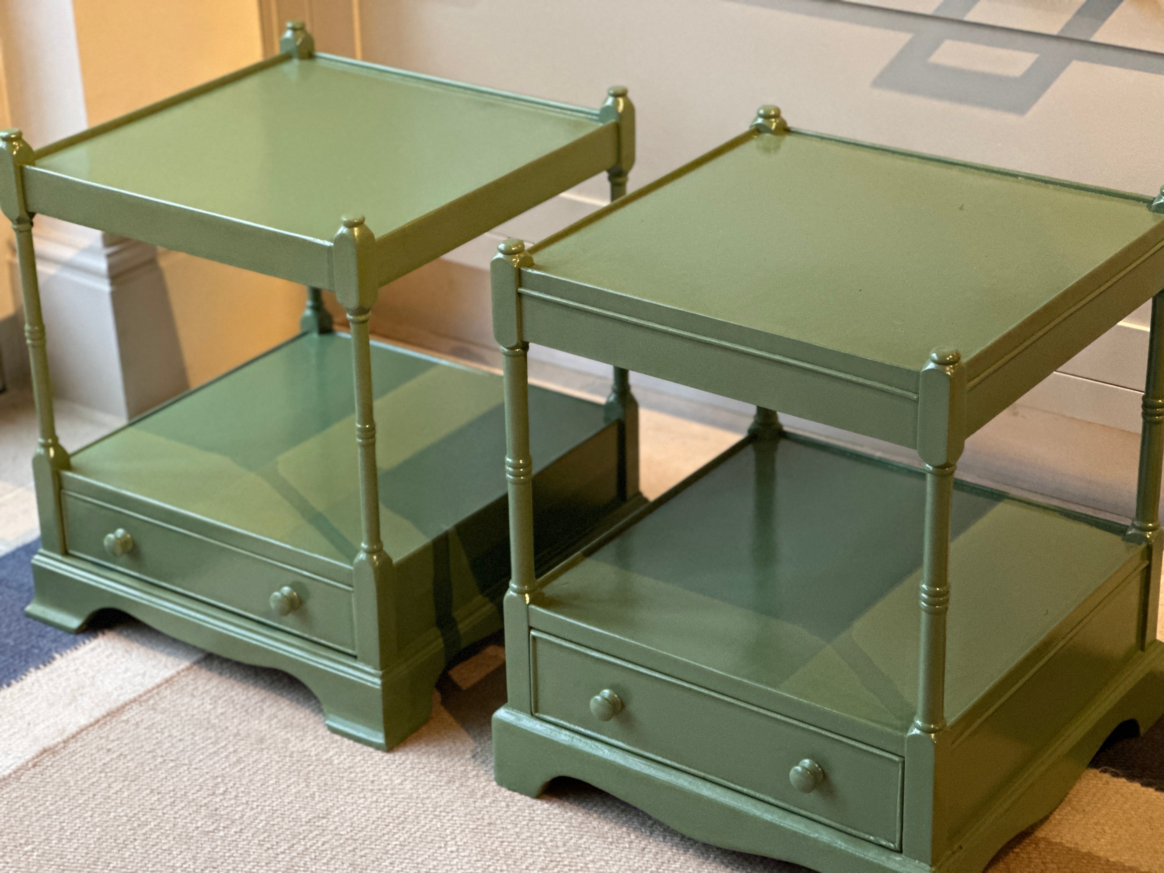 Pair of Near Identical Low Bedside in F&B Calke Green