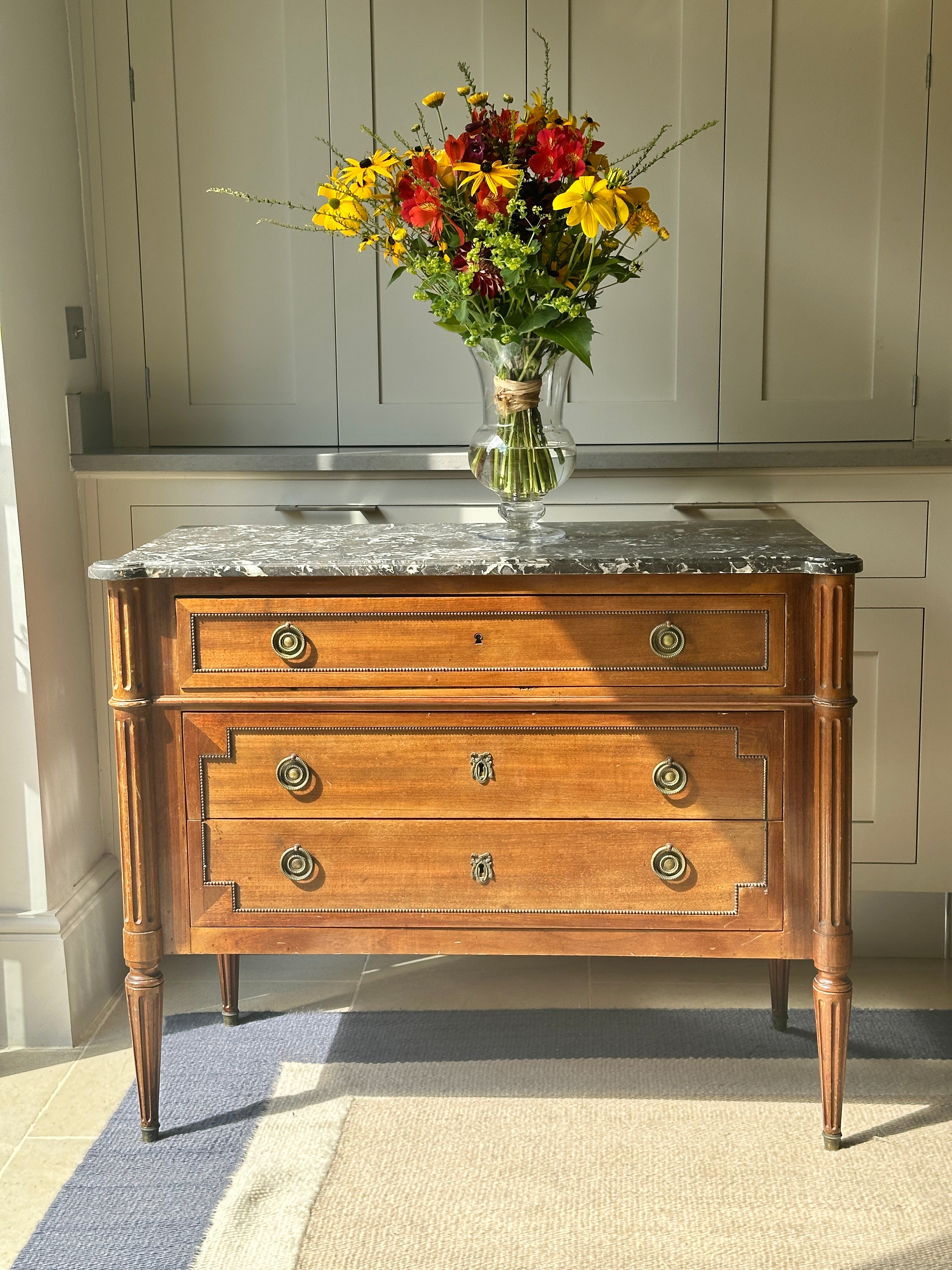 Elegant French Commode with Dappled Grey Marble Top