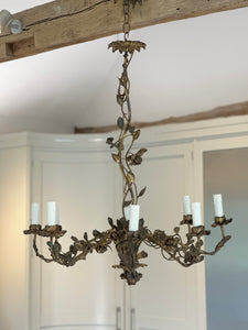 Beautiful Large French Toleware Chandelier with faded gilt