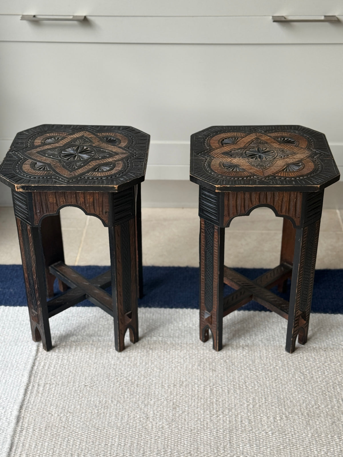 Pair of Hand Carved Tables in Moorish Style