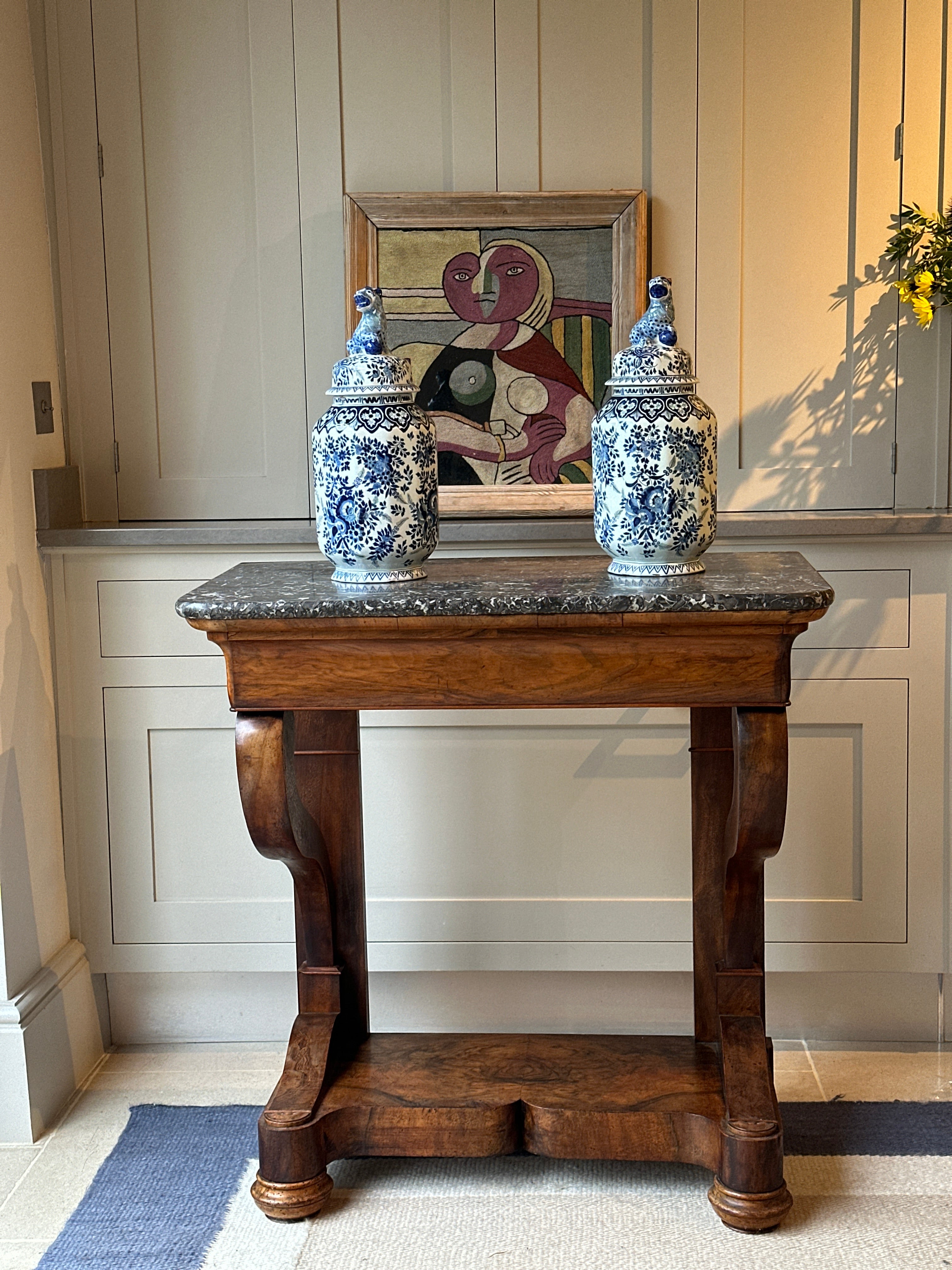 Small Elegant Mahogany Console with Marble Top