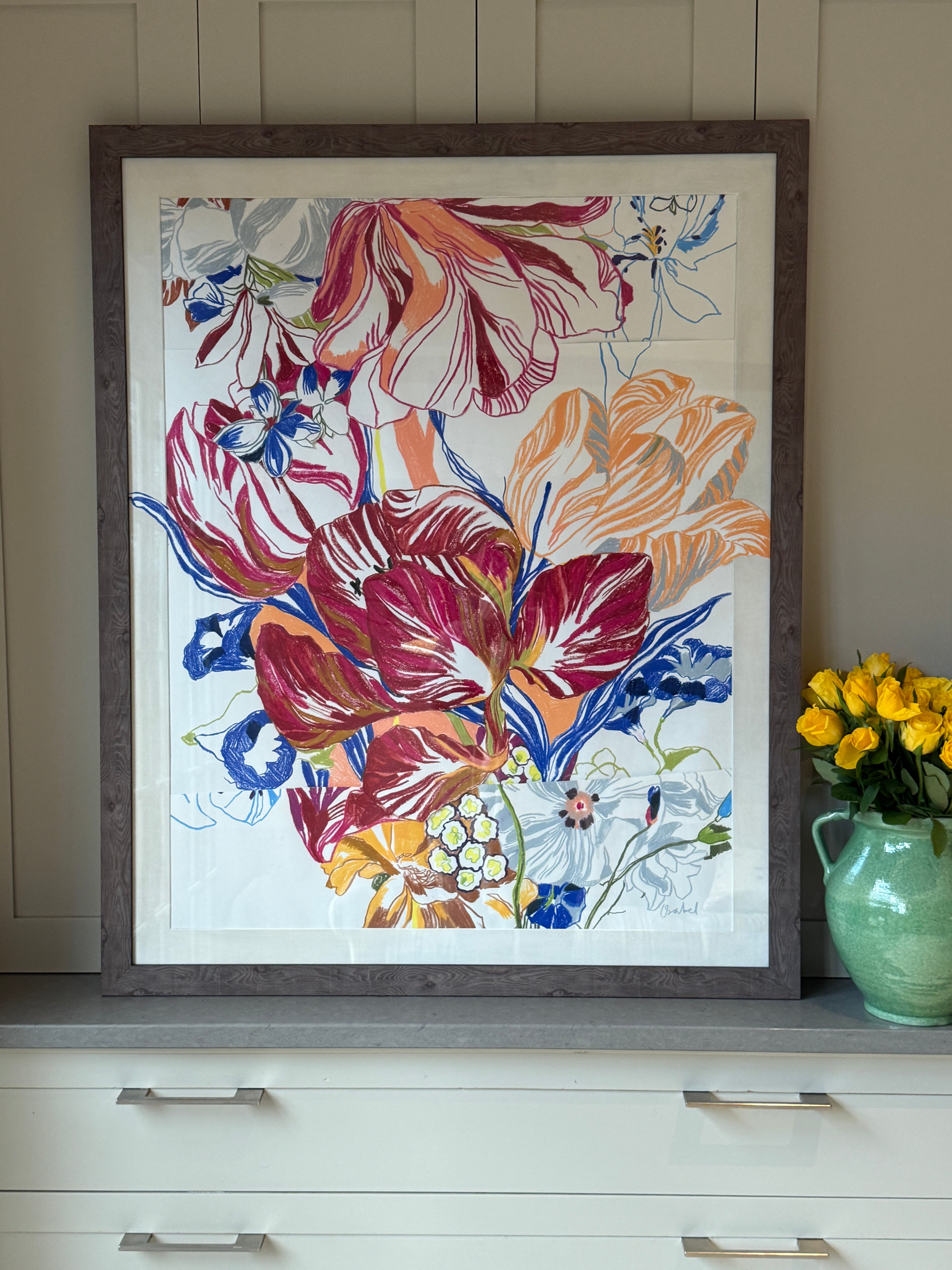 Large scale Isabel Fishlock Collaged Oil pastels - Tulips