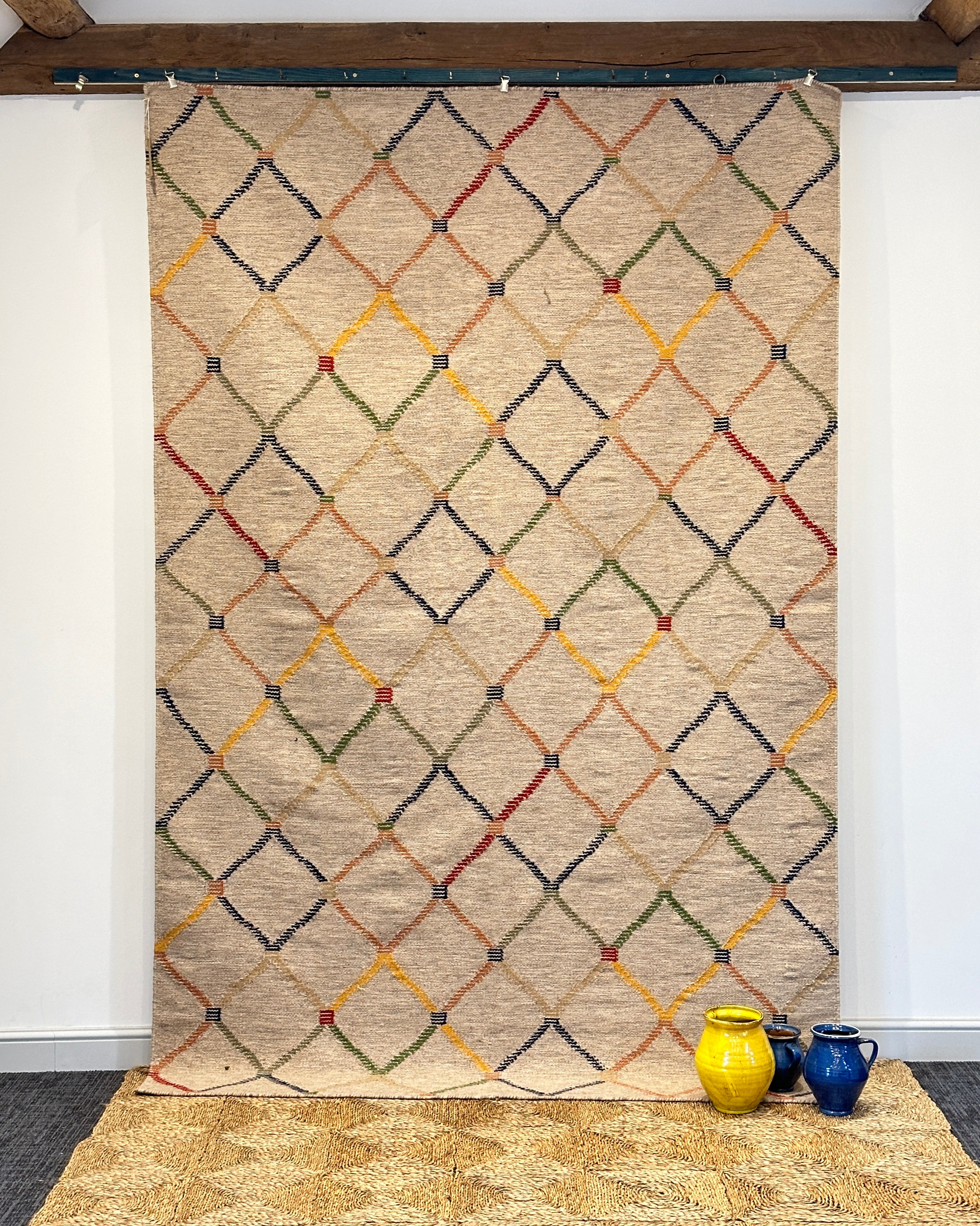 Large Polychrome Woollen flatweave rug