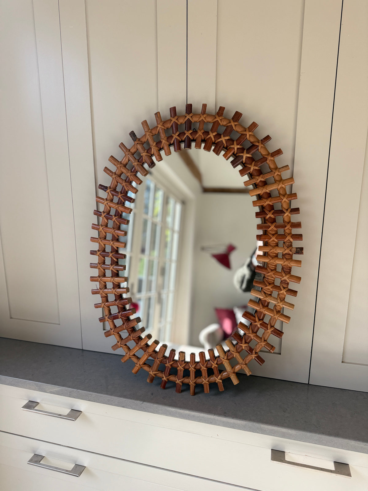 Large Italian Oval Rattan Mirror (73 by 56)