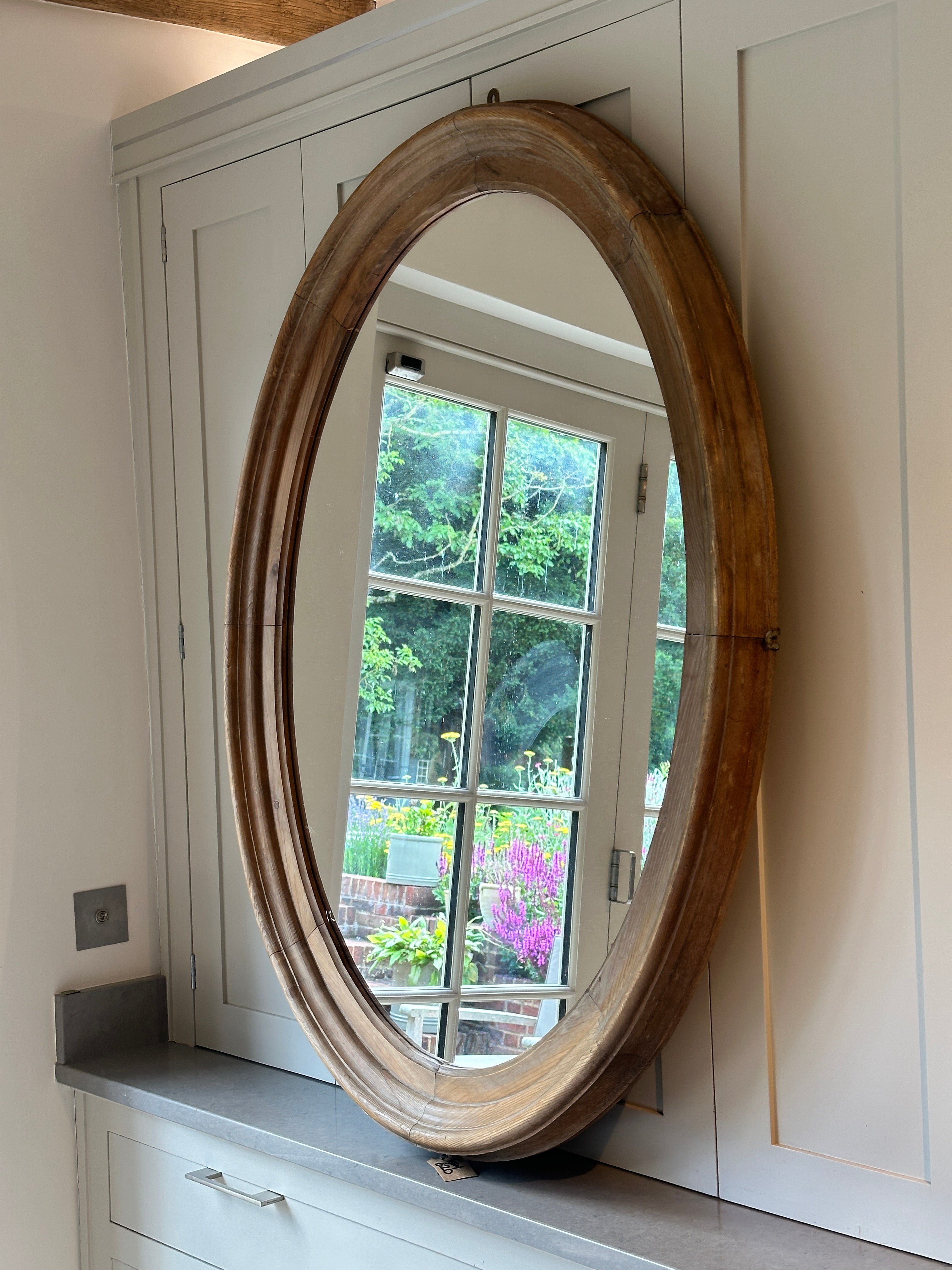 Large Antique Oval Pine Mirror