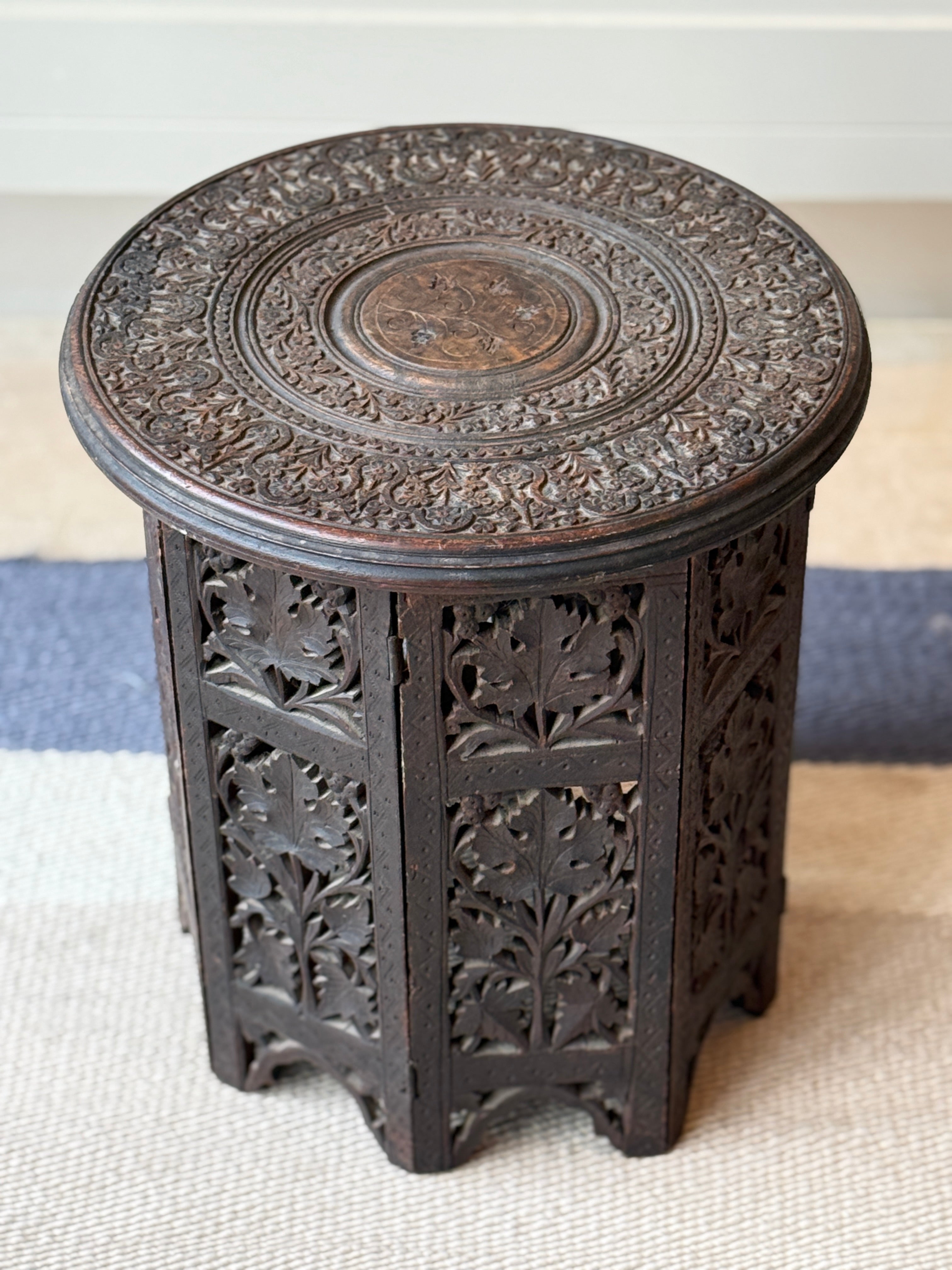 Small North African Carved Wood Side Table