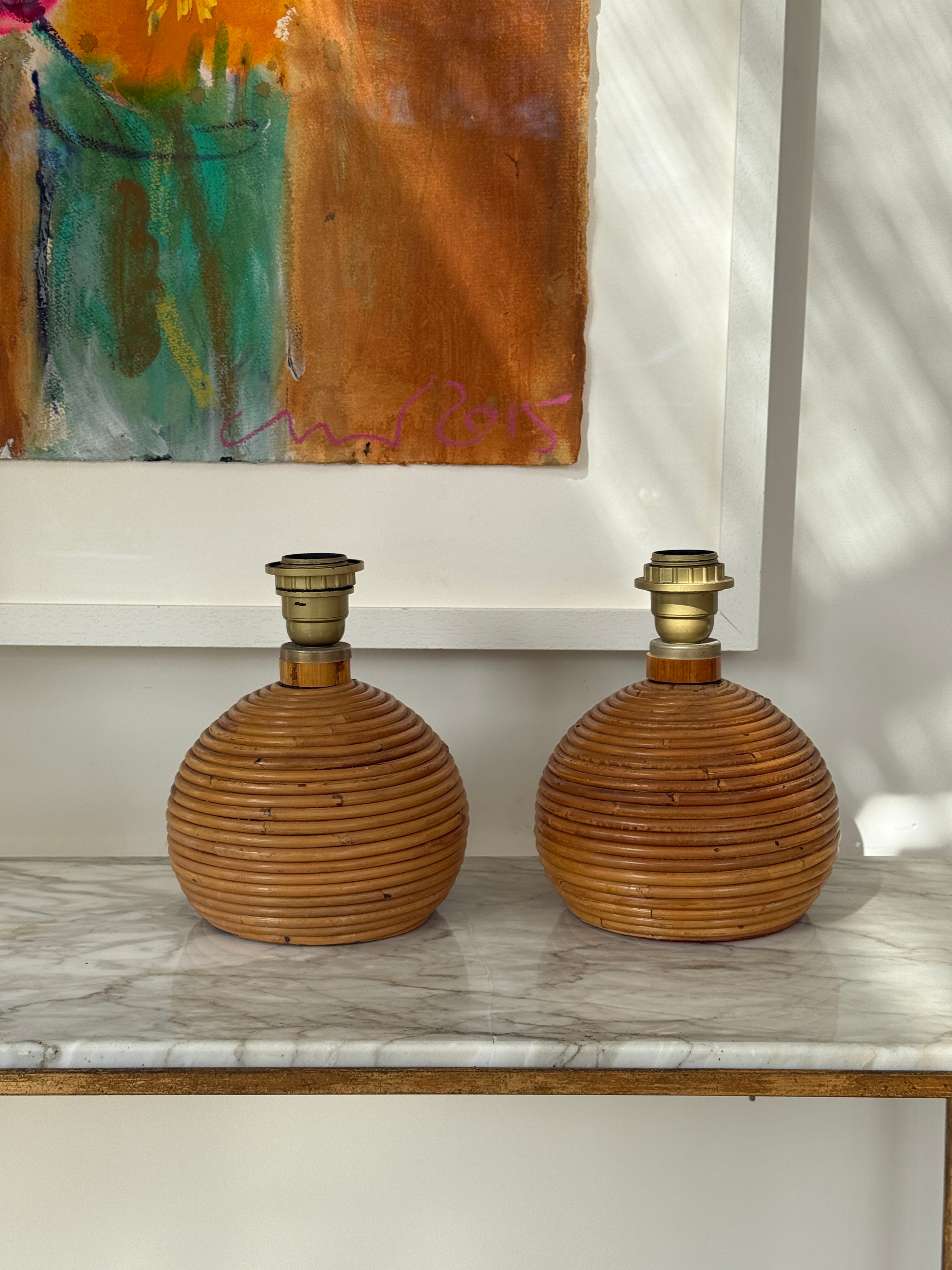 Pair of Small Bamboo Table Lamos