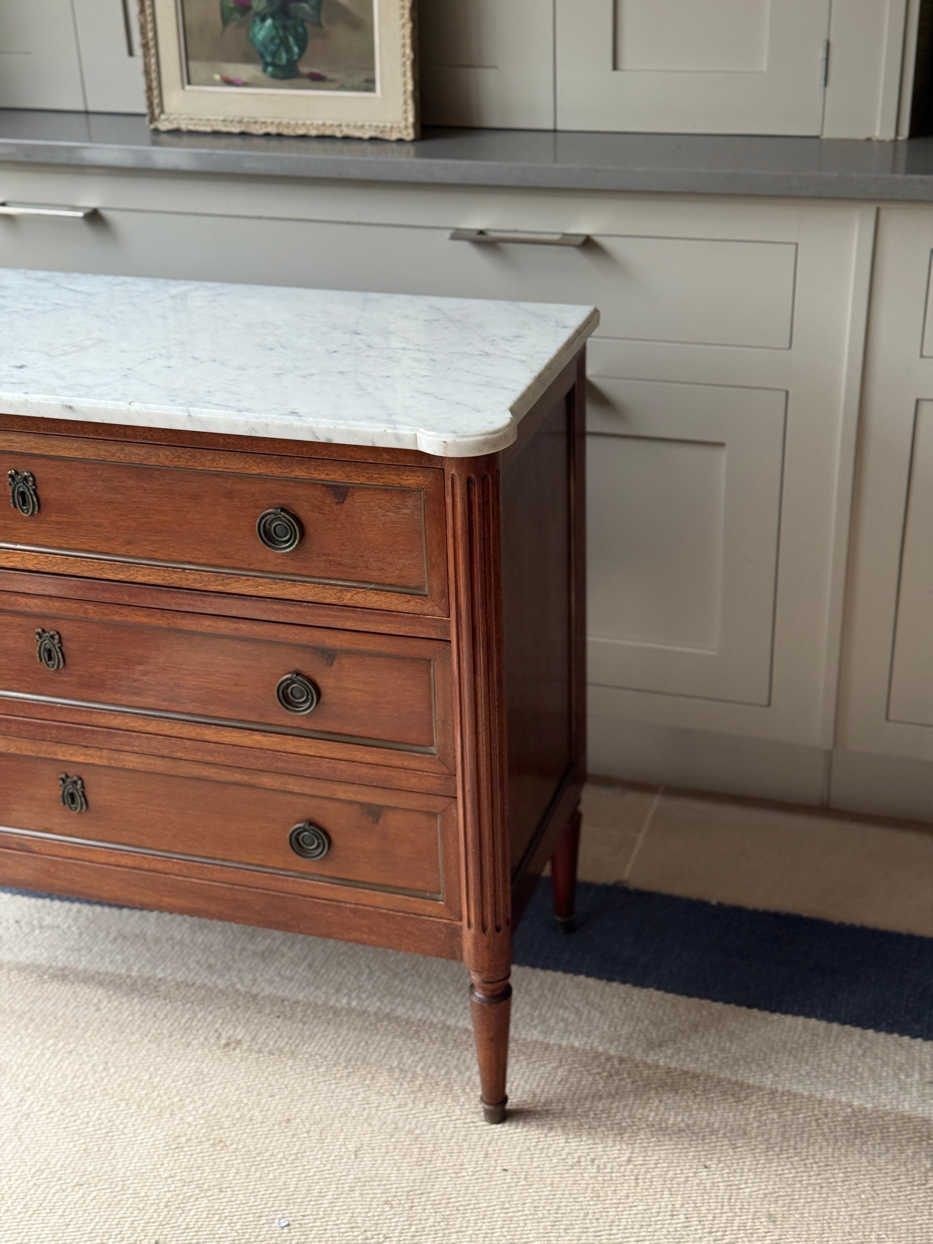 Small French Commode with White Marble Top