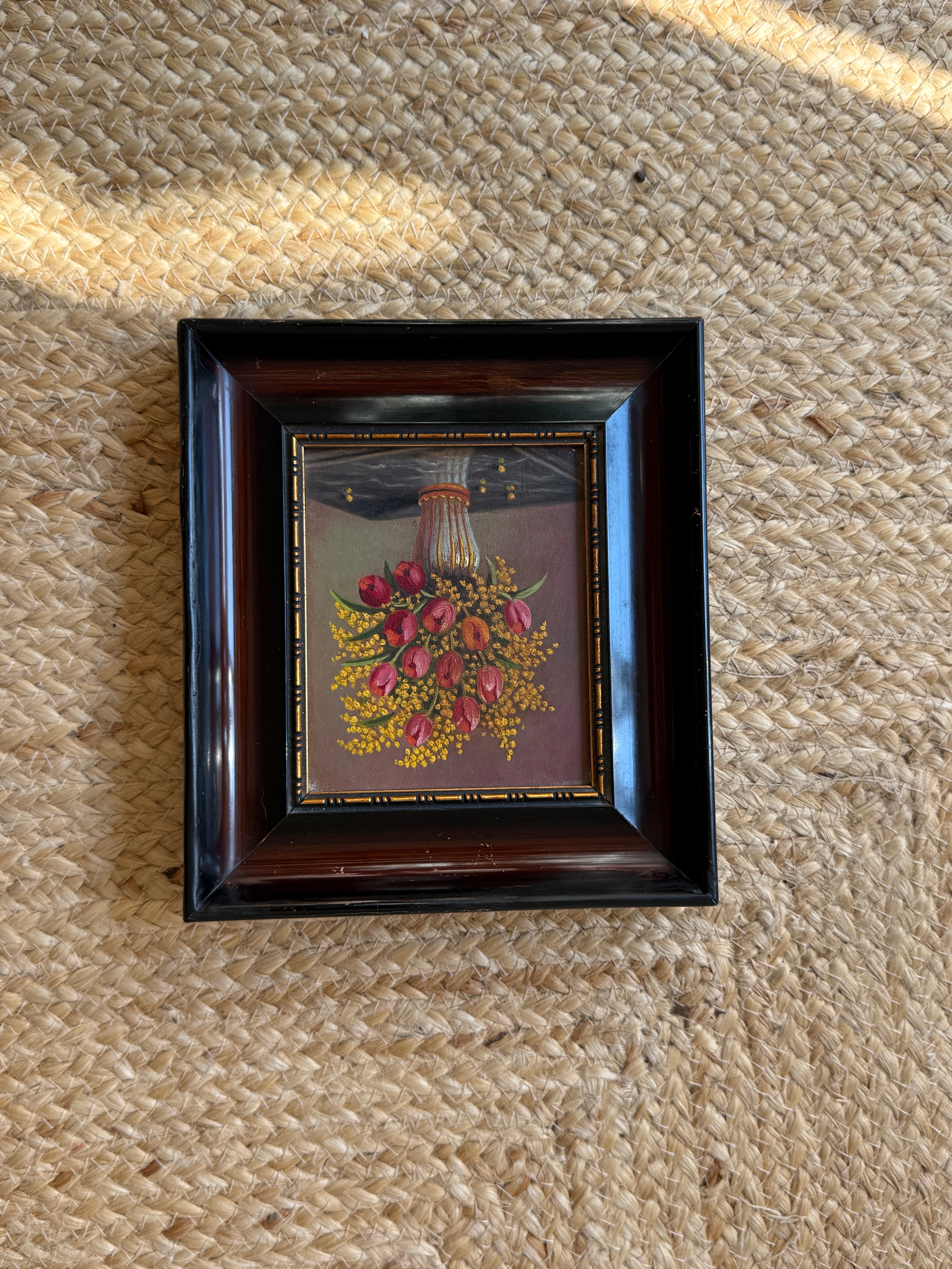 Set of 3 Small Floral Oil Pastel Paintings