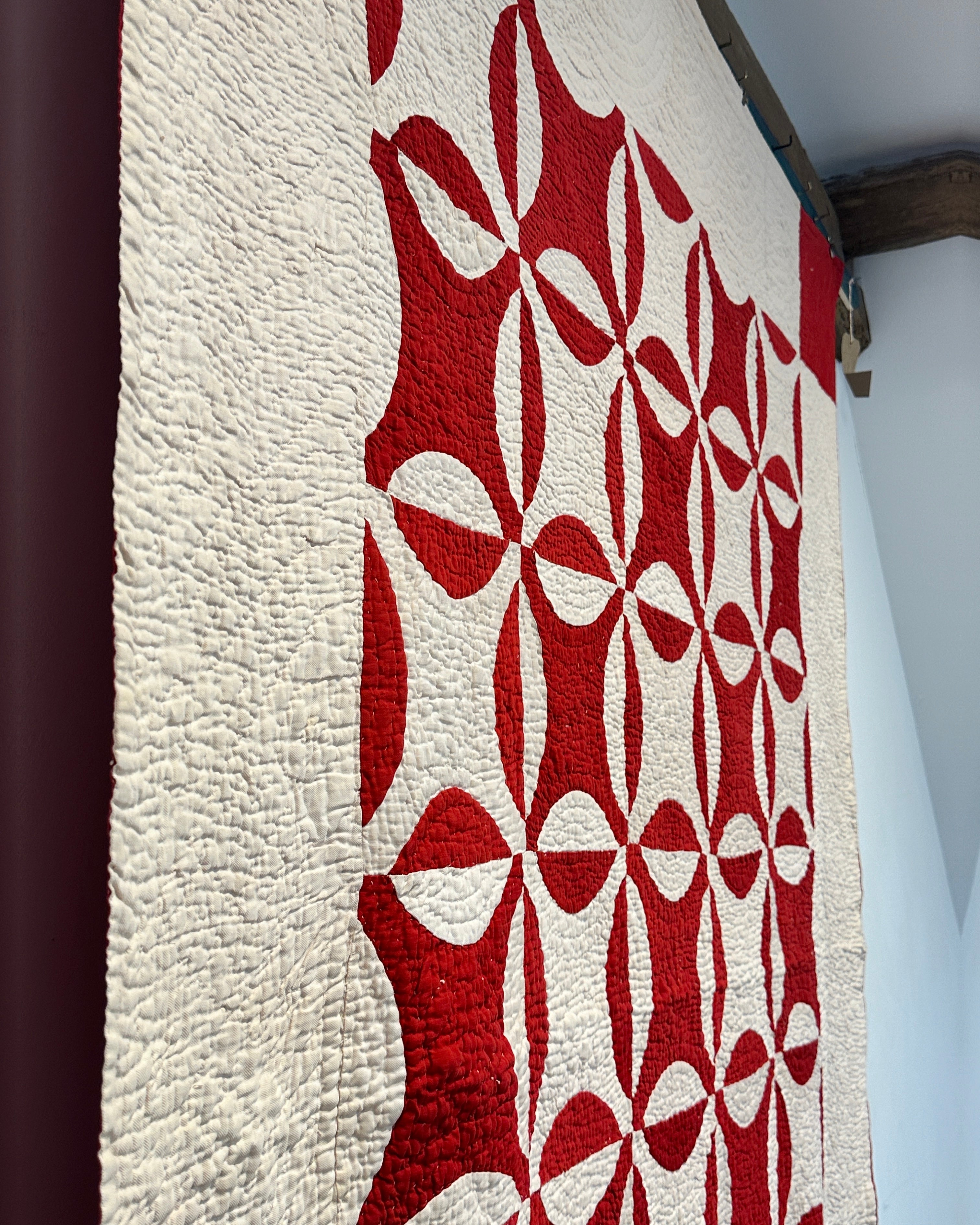 Antique Red and White American Quilt circa 1860