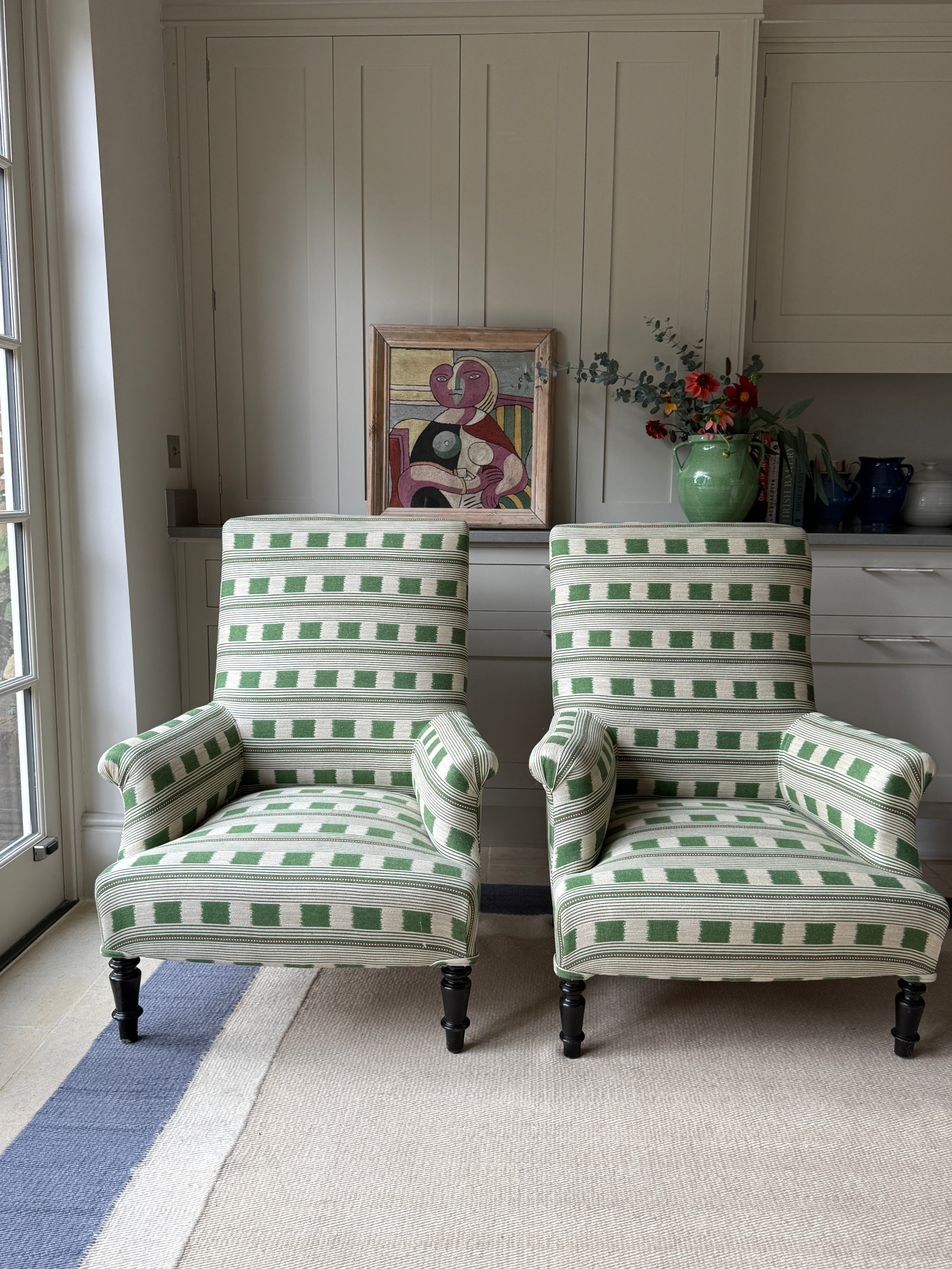 Pair of 19th Century French armchairs in Christopher Farr ‘Lost and Found’