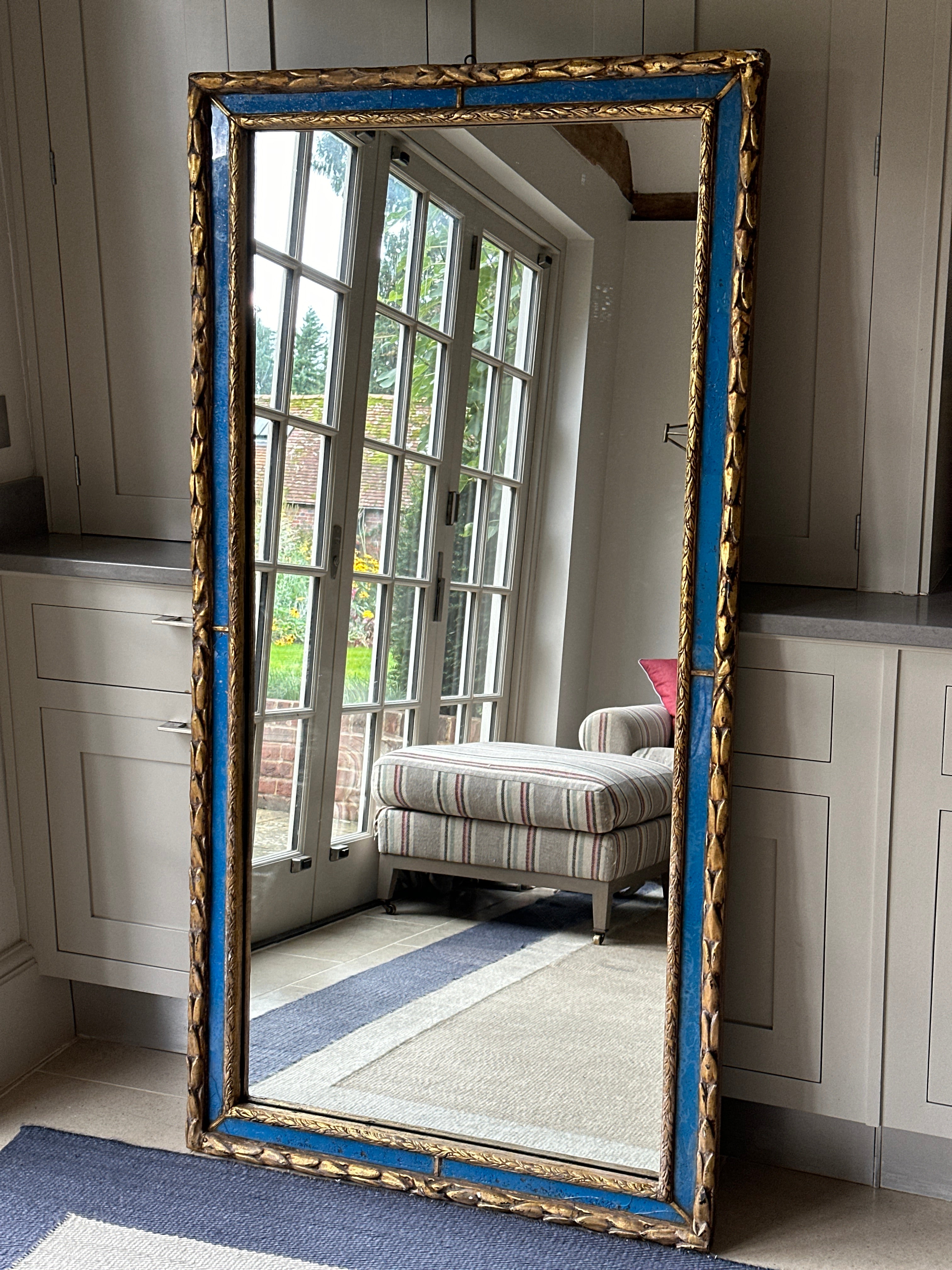 Late 18th/Early 19th Italian Gilt and Blue Glass Framed Mirror