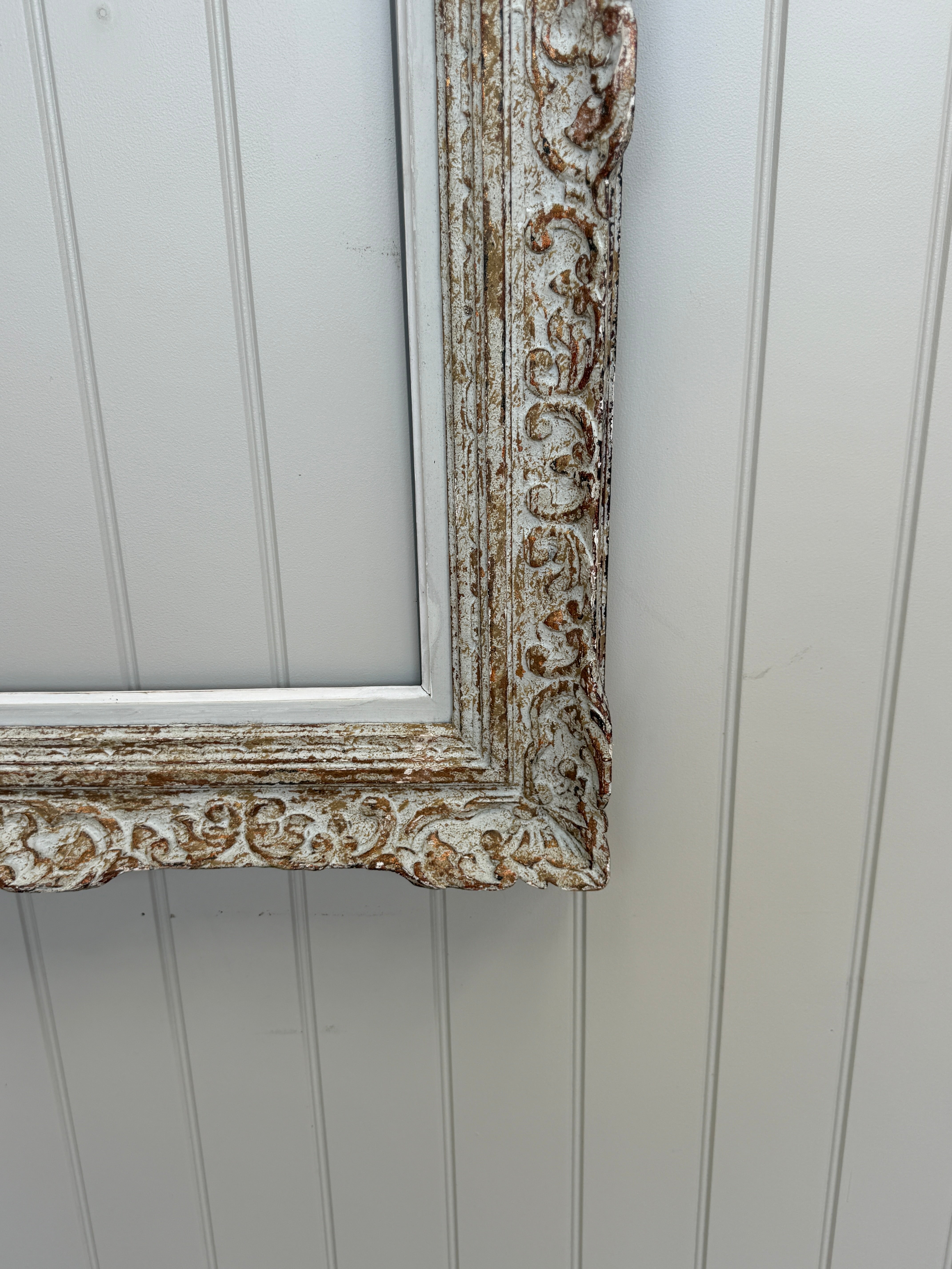 Large Ornate Rococo-Style Picture Frame in Grey-Painted Finish
