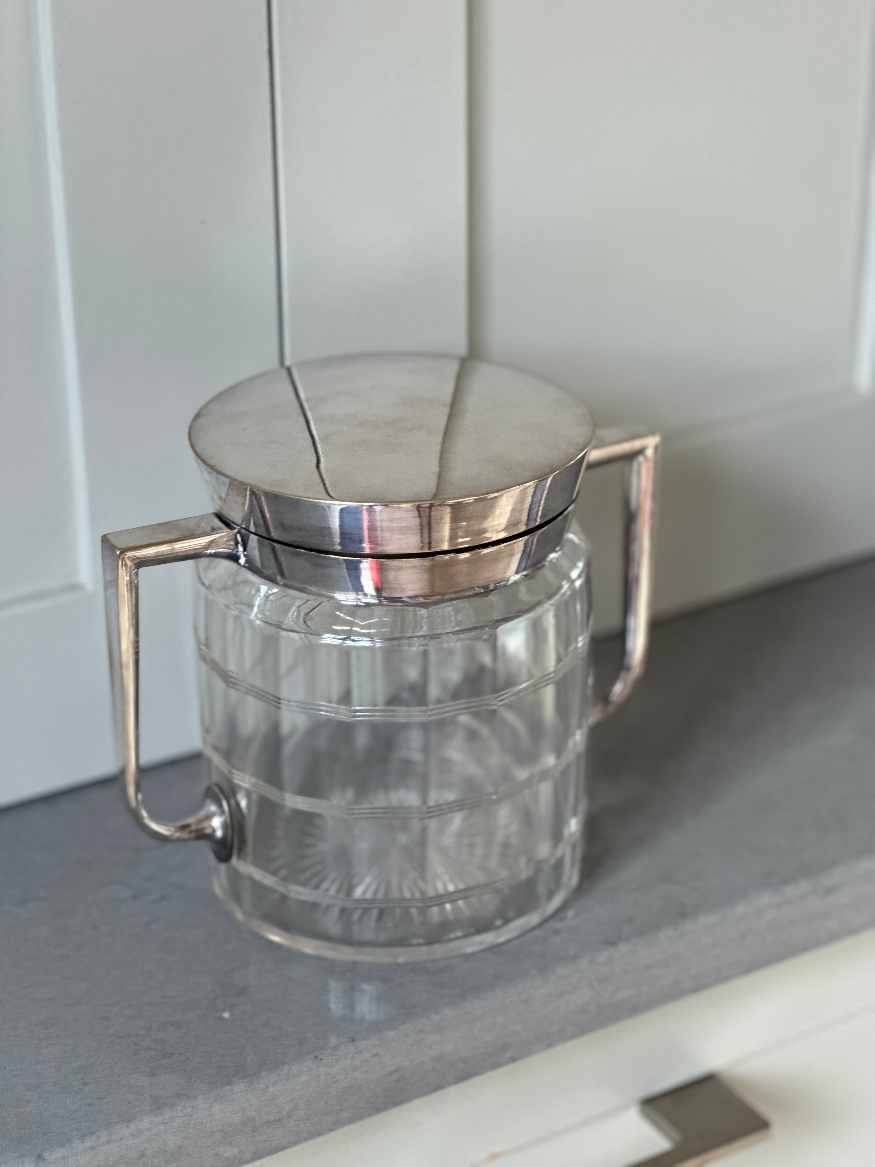 Art Deco Crystal And Silver Continental Biscuit Barrel