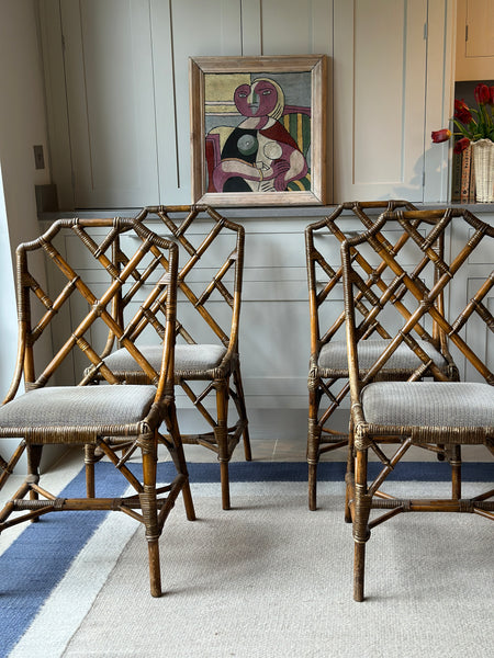 Set of 4 Cane Chairs in Chippendale Style