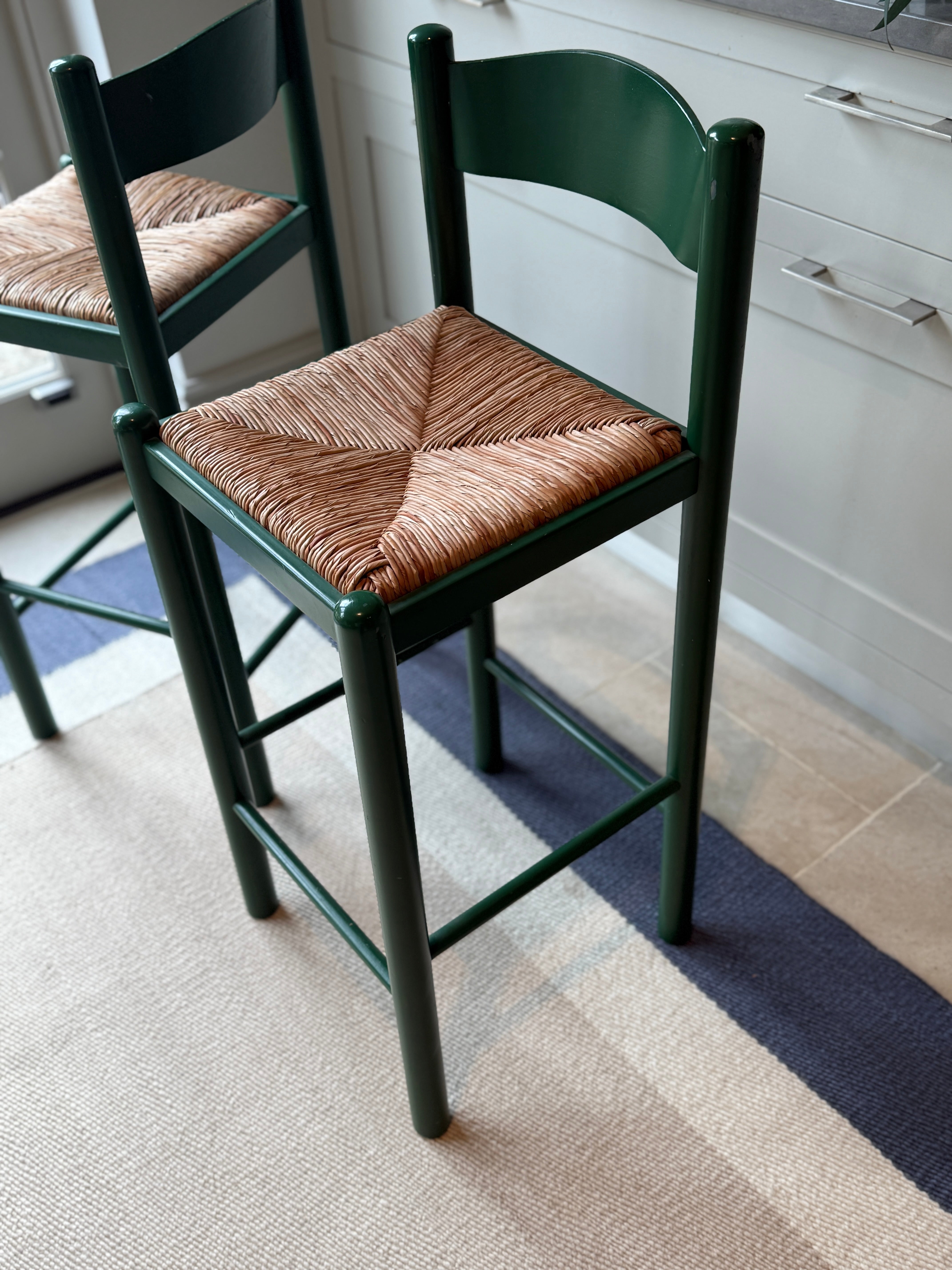 Pair of Green Painted Barstools