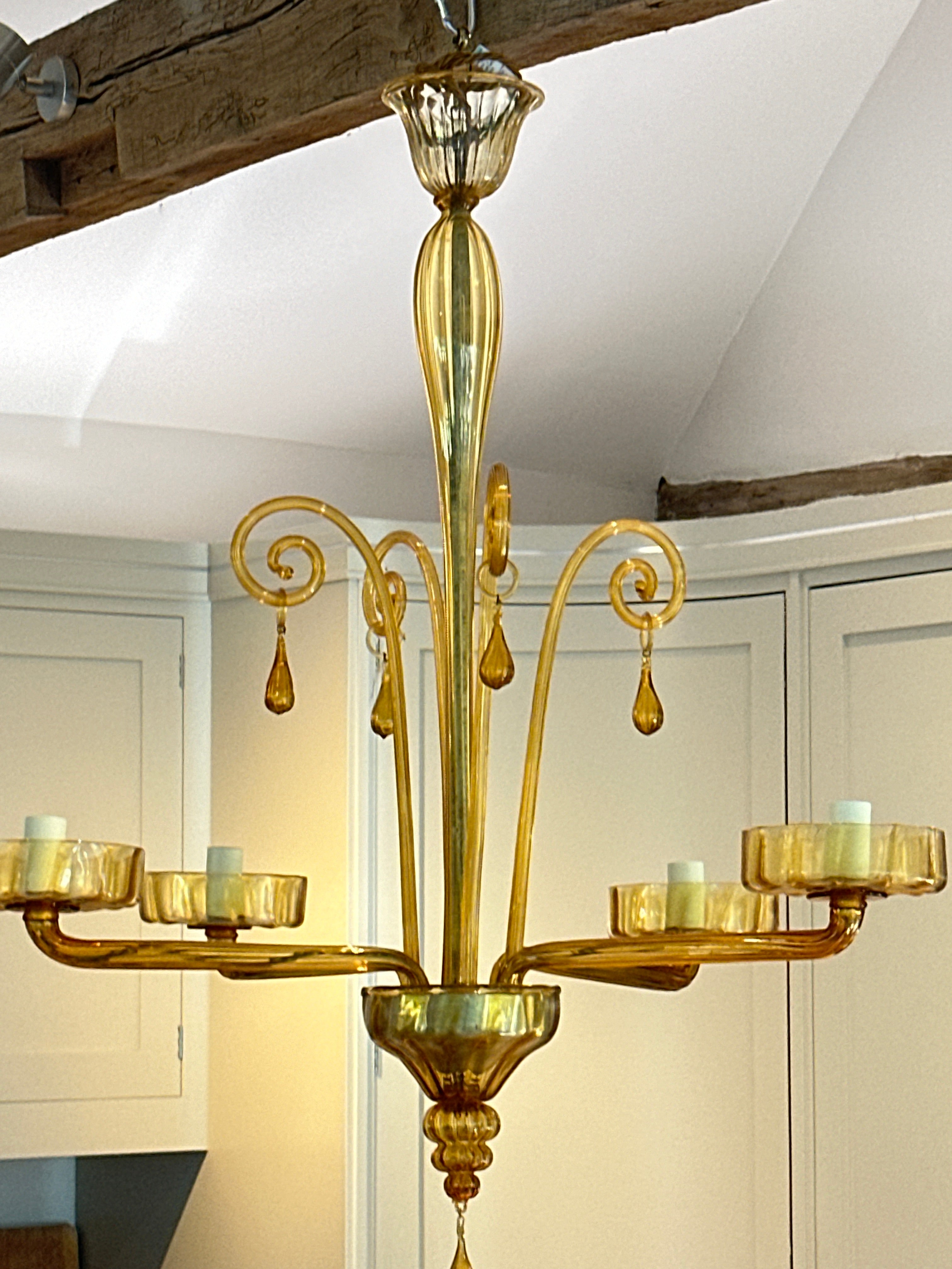 1920s Amber Murano Chandelier by Venini