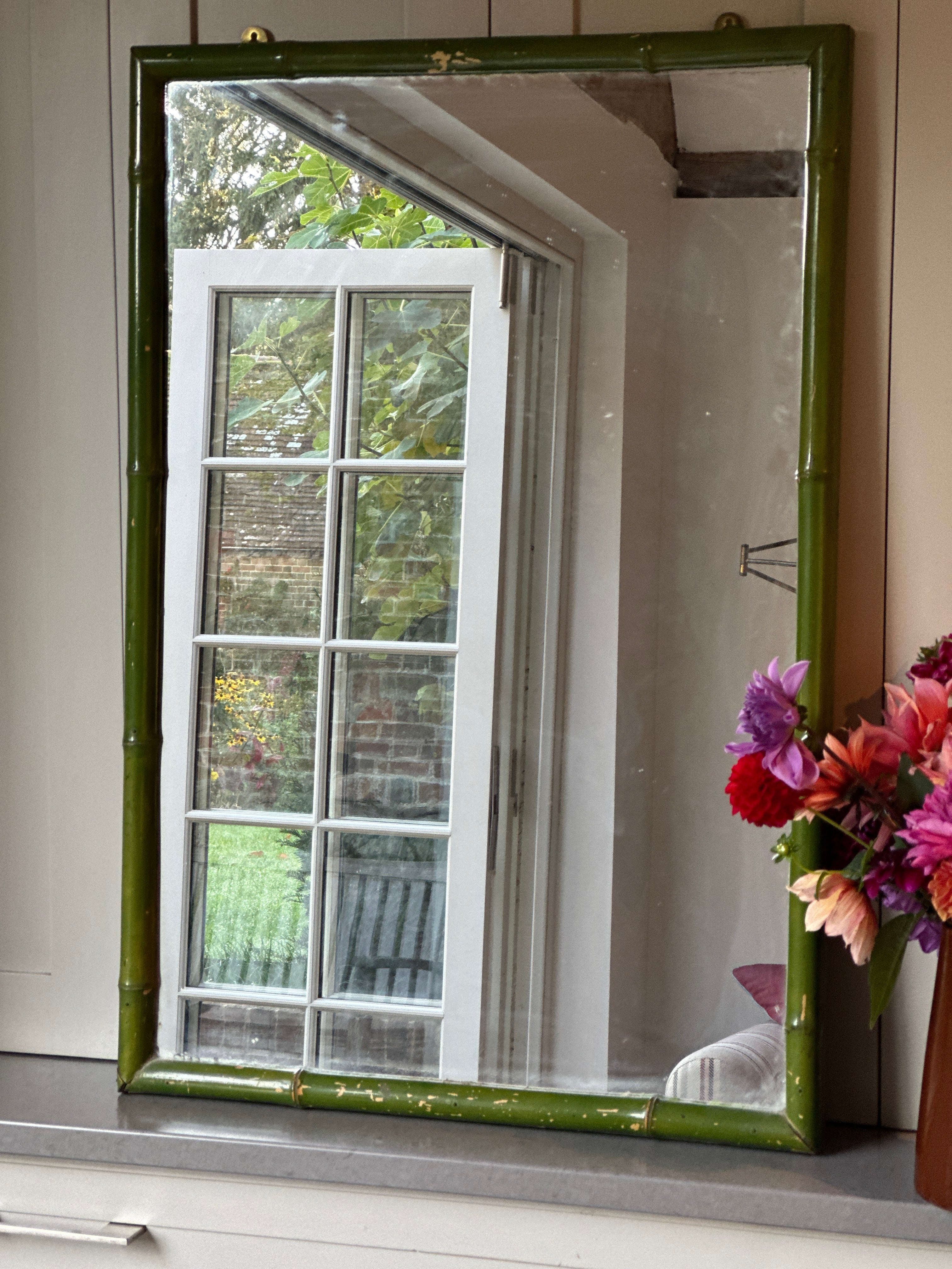 Vintage Green Faux Bamboo Mirror