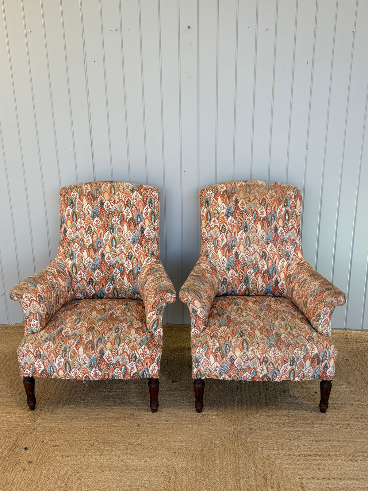 Pair of Nap III Squareback Armchairs in Sherbert Pattern