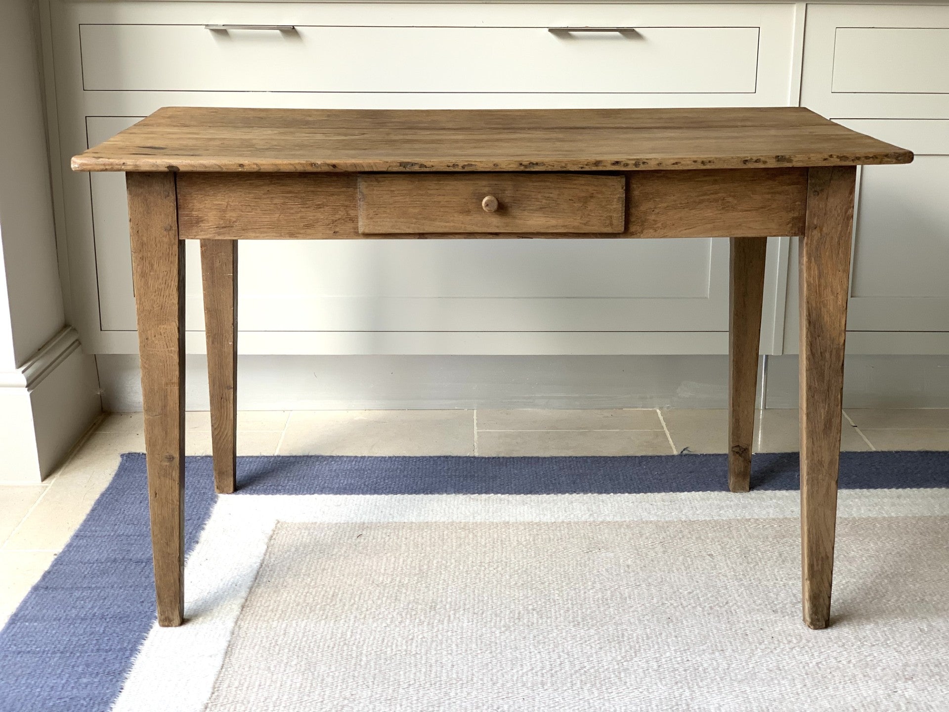 French Oak Table with Fluted Legs and Single Drawer