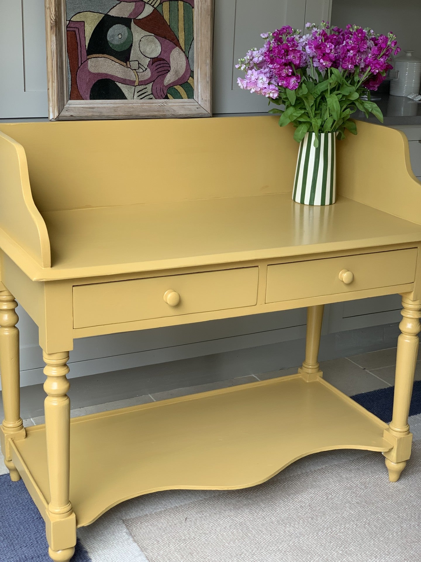 Large Vintage Pine Washstand Painted in FB India Yellow