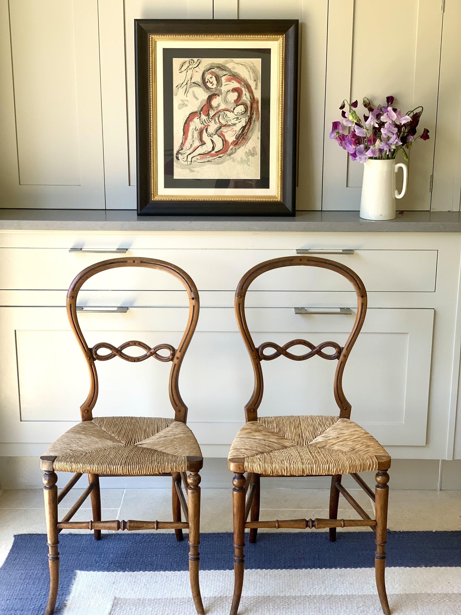 Pair of Small Antique Rush Seat Chairs