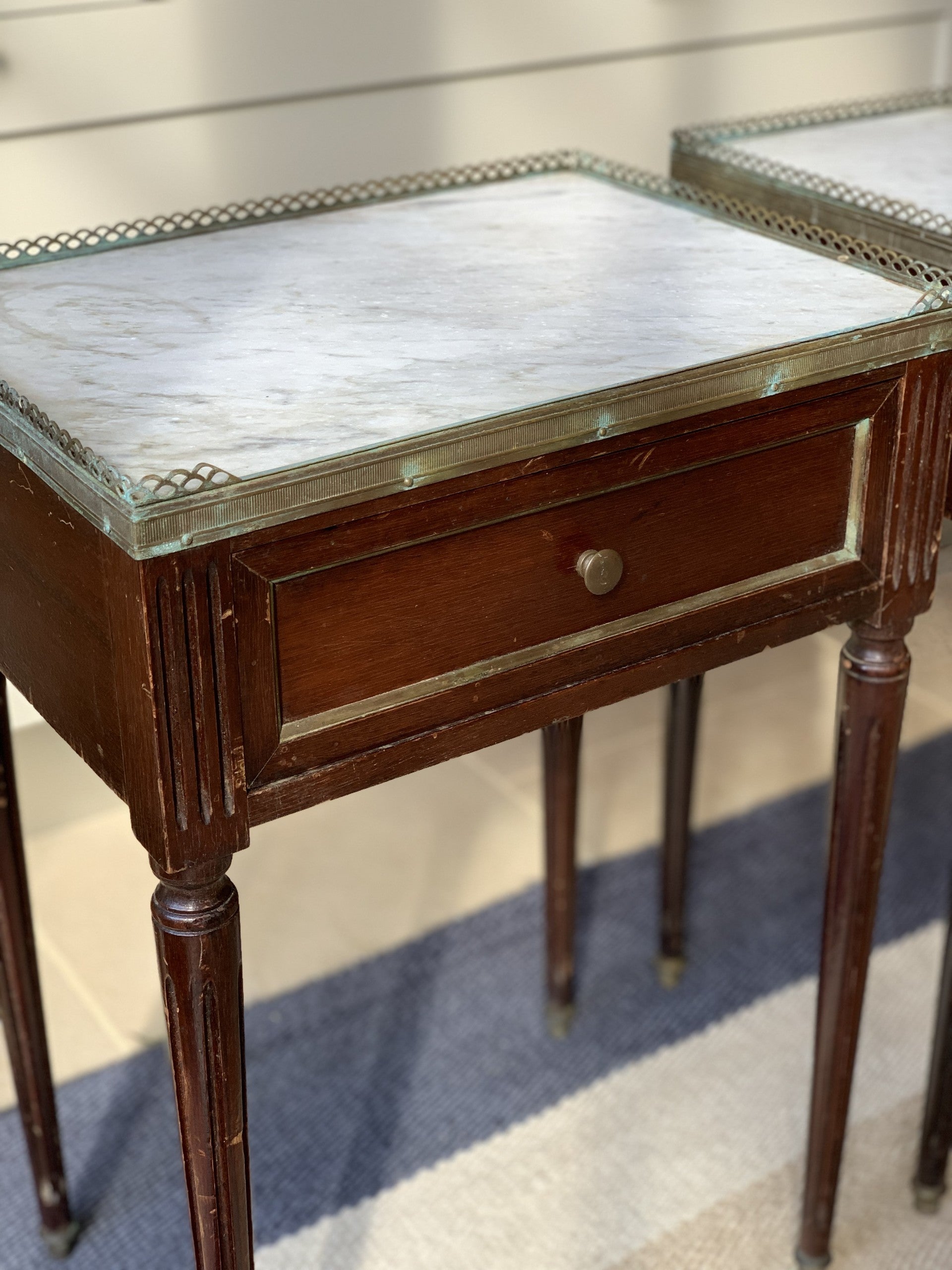 Pair of Small  Marble Topped Bedside Tables