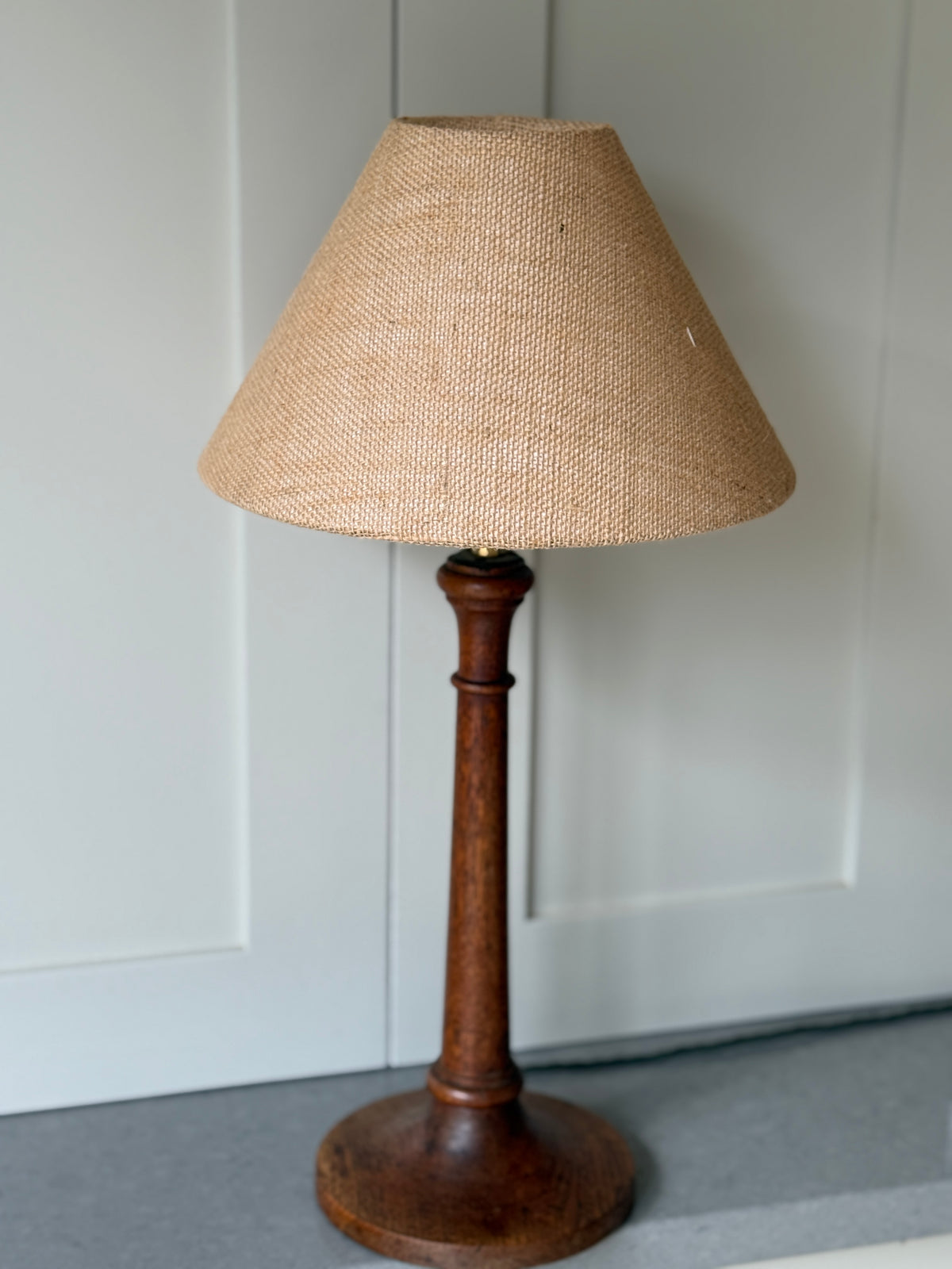 Early 20th Century Turned Oak Table Lamp, c.1930