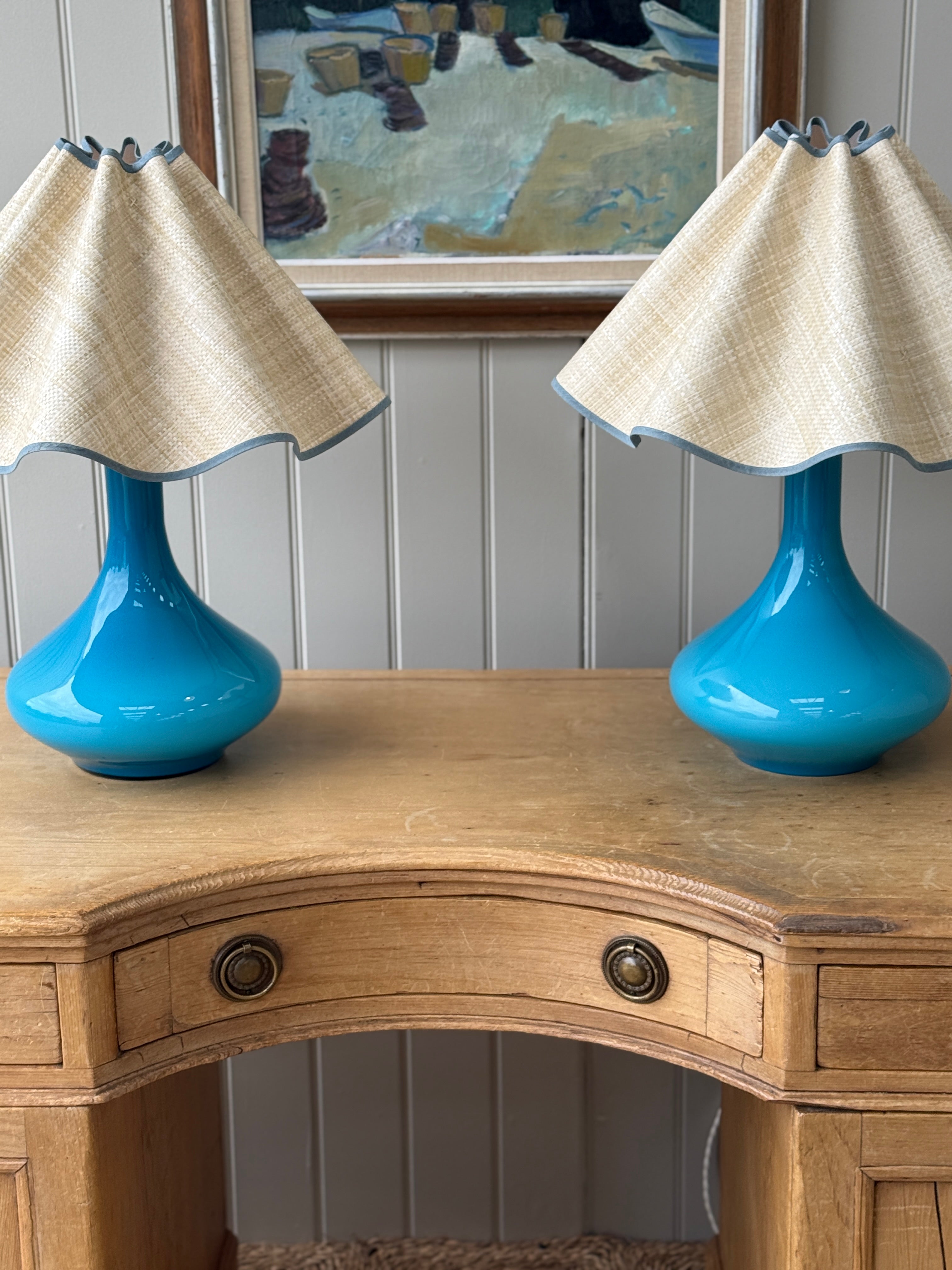 Pair of Large Turquoise Holmegaard lamps by Jacob E Bang