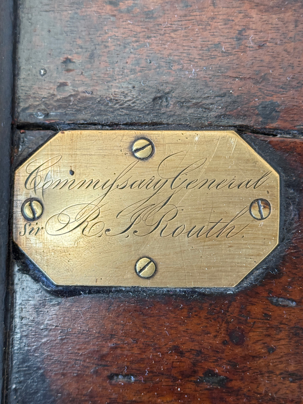 Early 19th Century Iron-Bound Strongbox, Engraved Brass Plaque for Commissary General Sir Randolph Isham Routh KCB