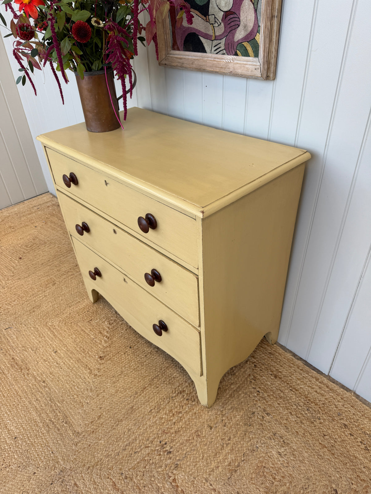 Early 19th Century Painted Pine Chest of Three Long Drawers