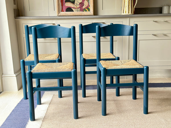 Set of 4 Beech and Rush Seat Chairs