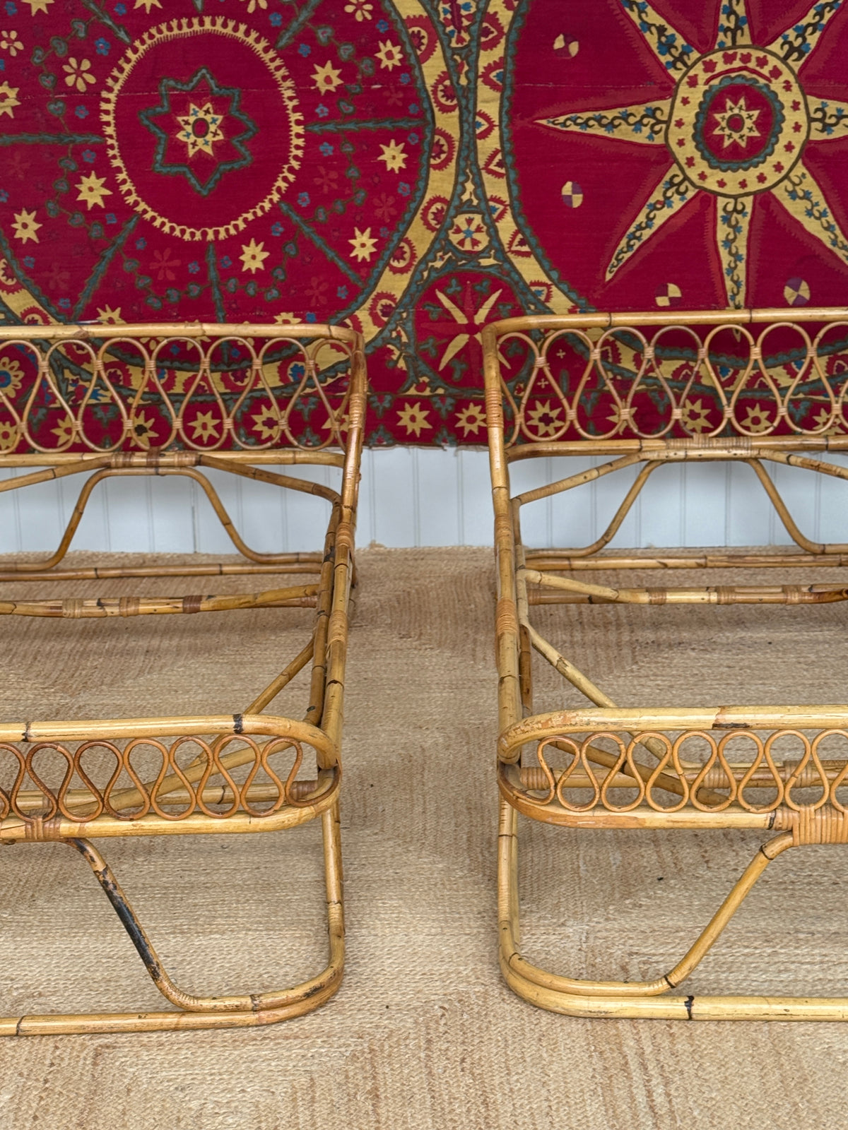 Pair of Italian Rattan Daybeds, Attributed to Tito Agnoli, c. 1950s-60s