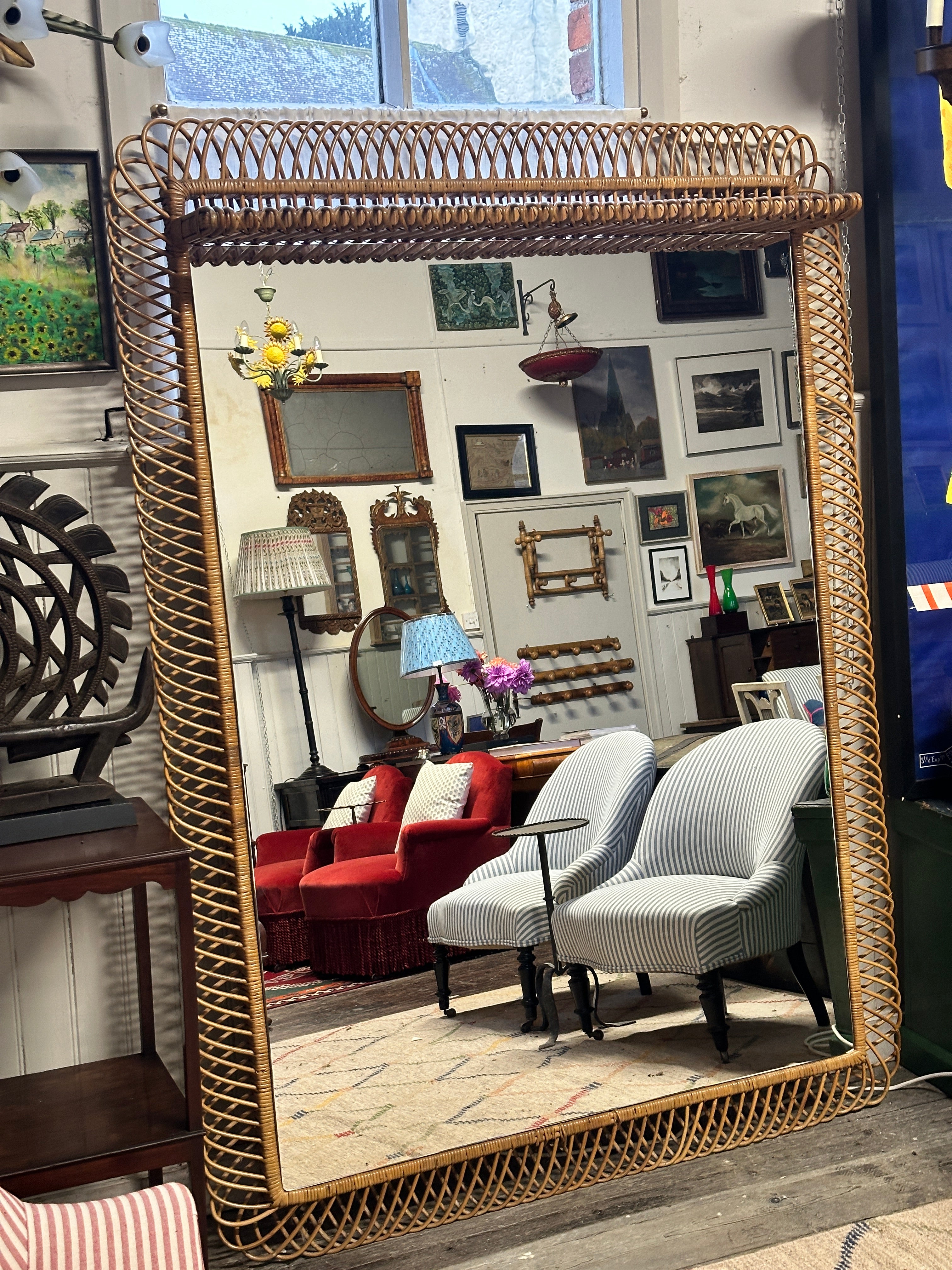 Huge Vintage Italian Cane Mirror