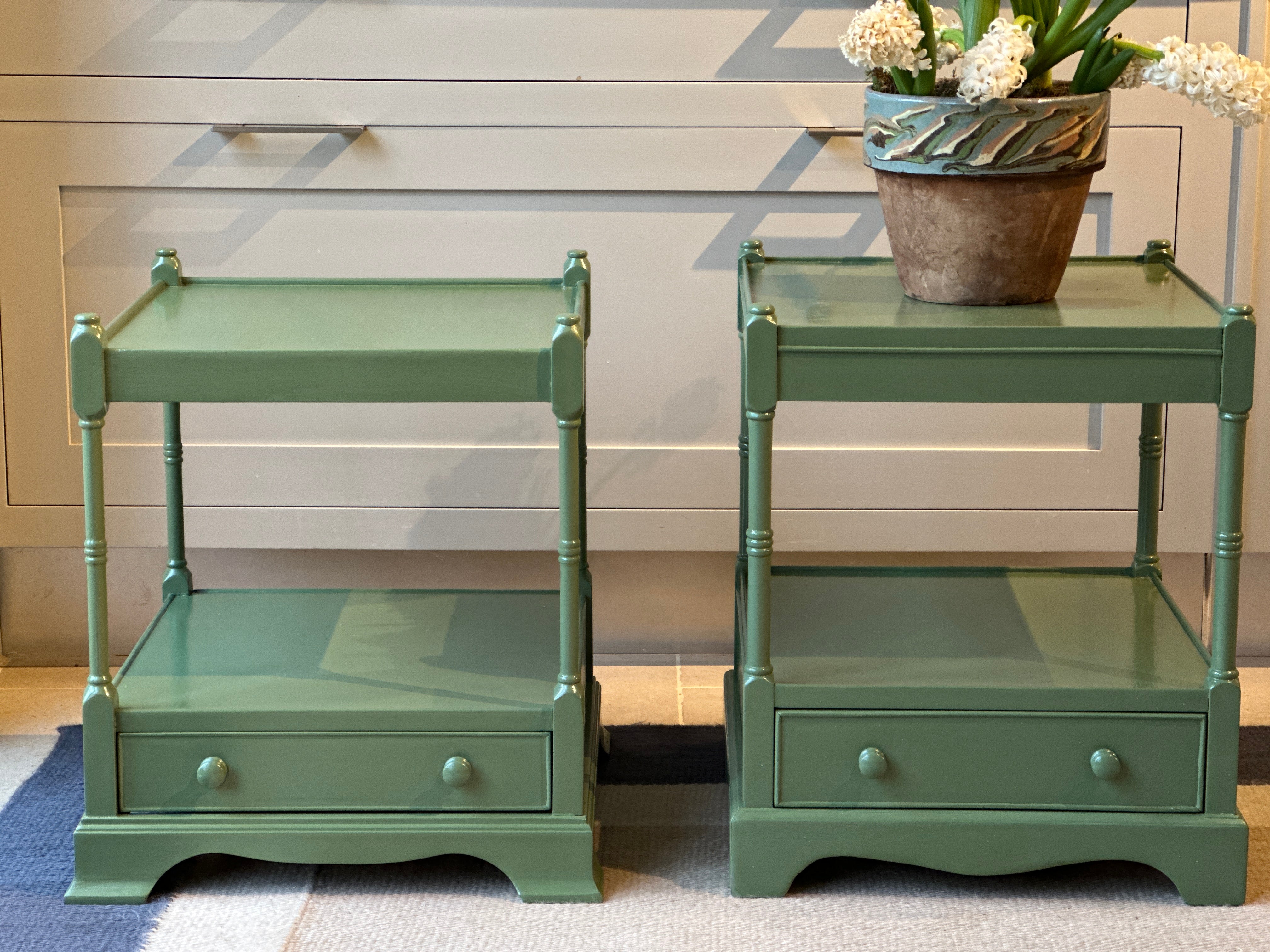 Pair of Near Identical Low Bedside in F&B Calke Green