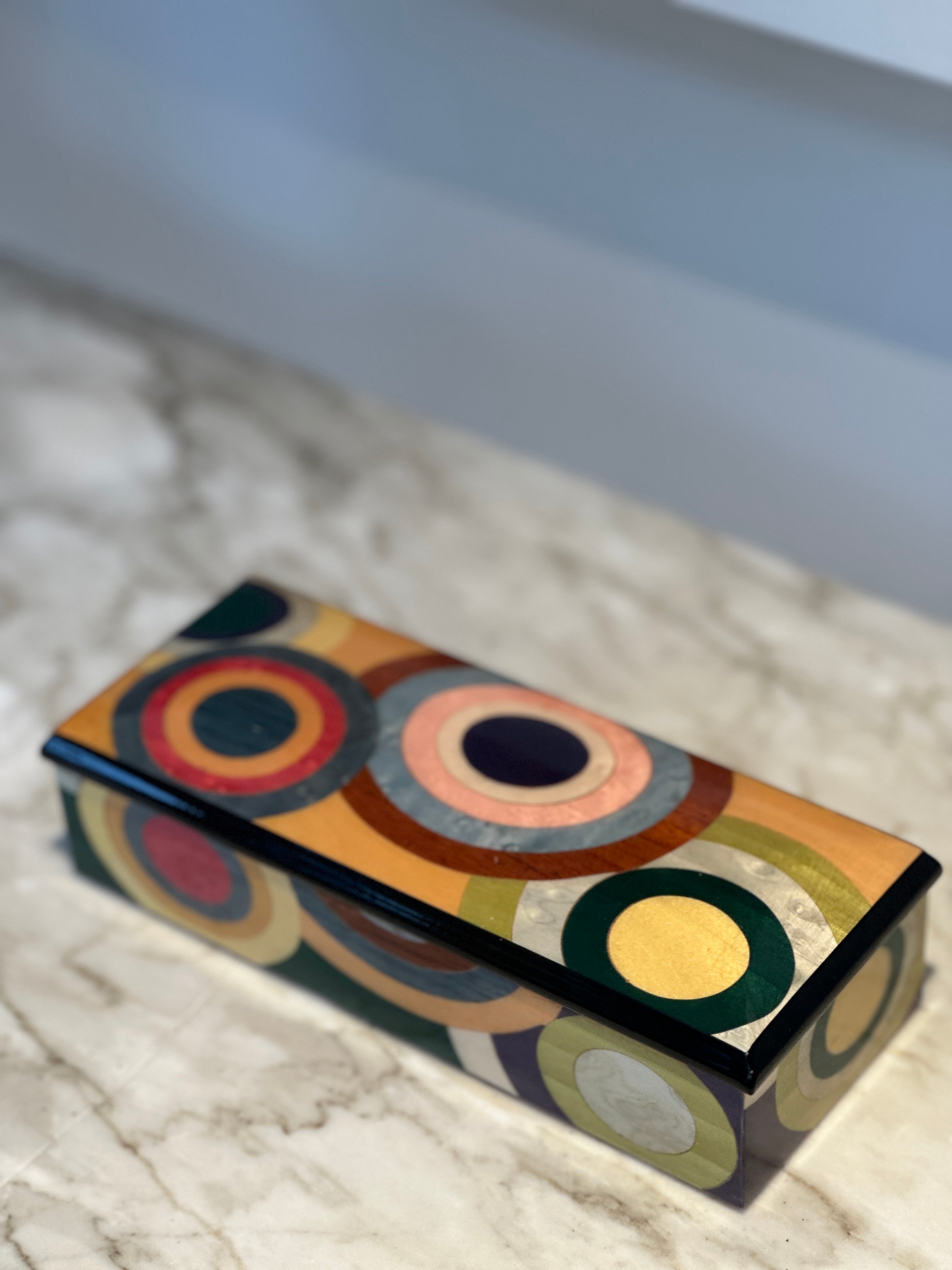 Long Rectangular Marquetry Boxes with Velvet Interiors