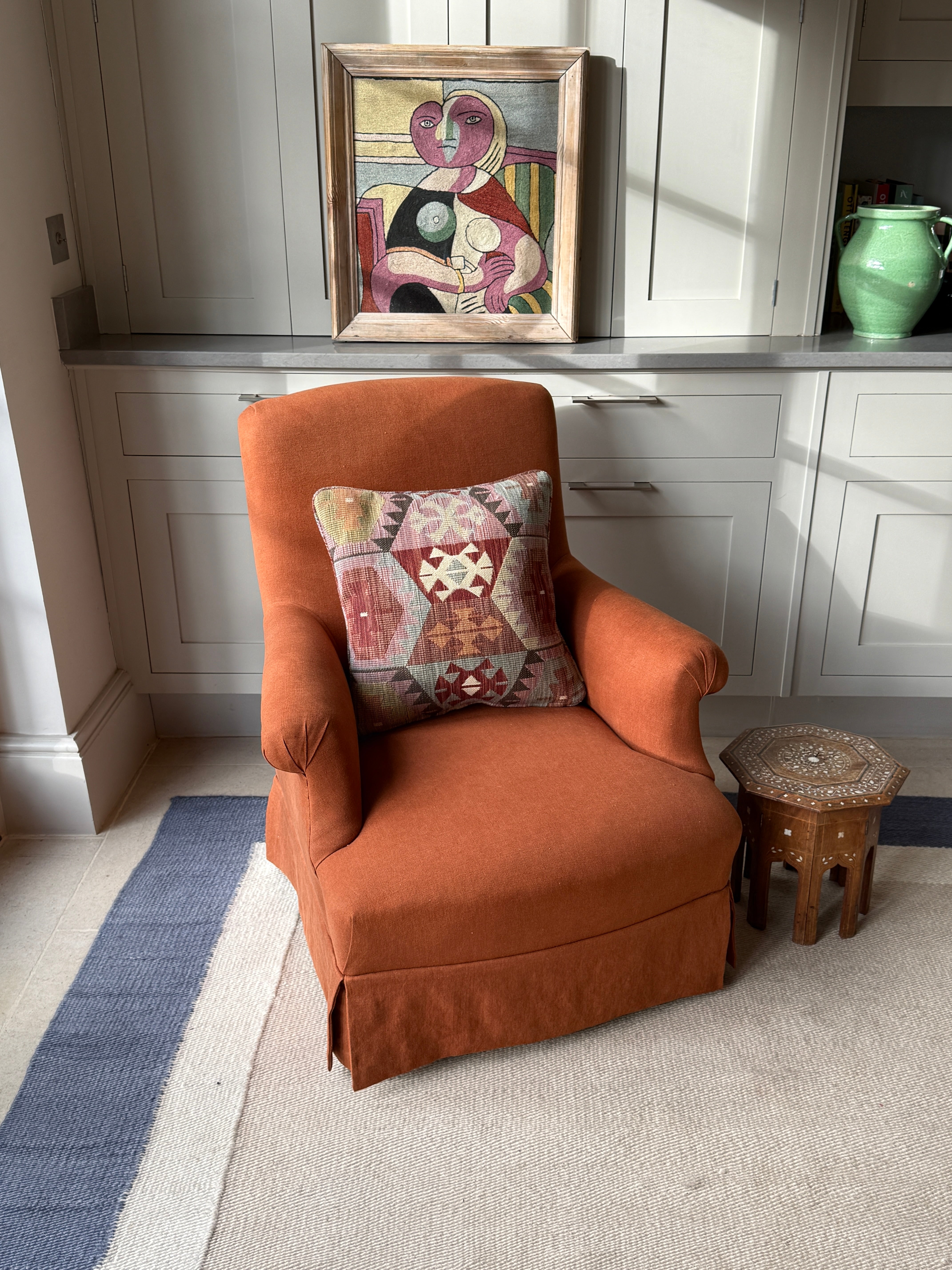 French Squareback Armchair in Rust Linen