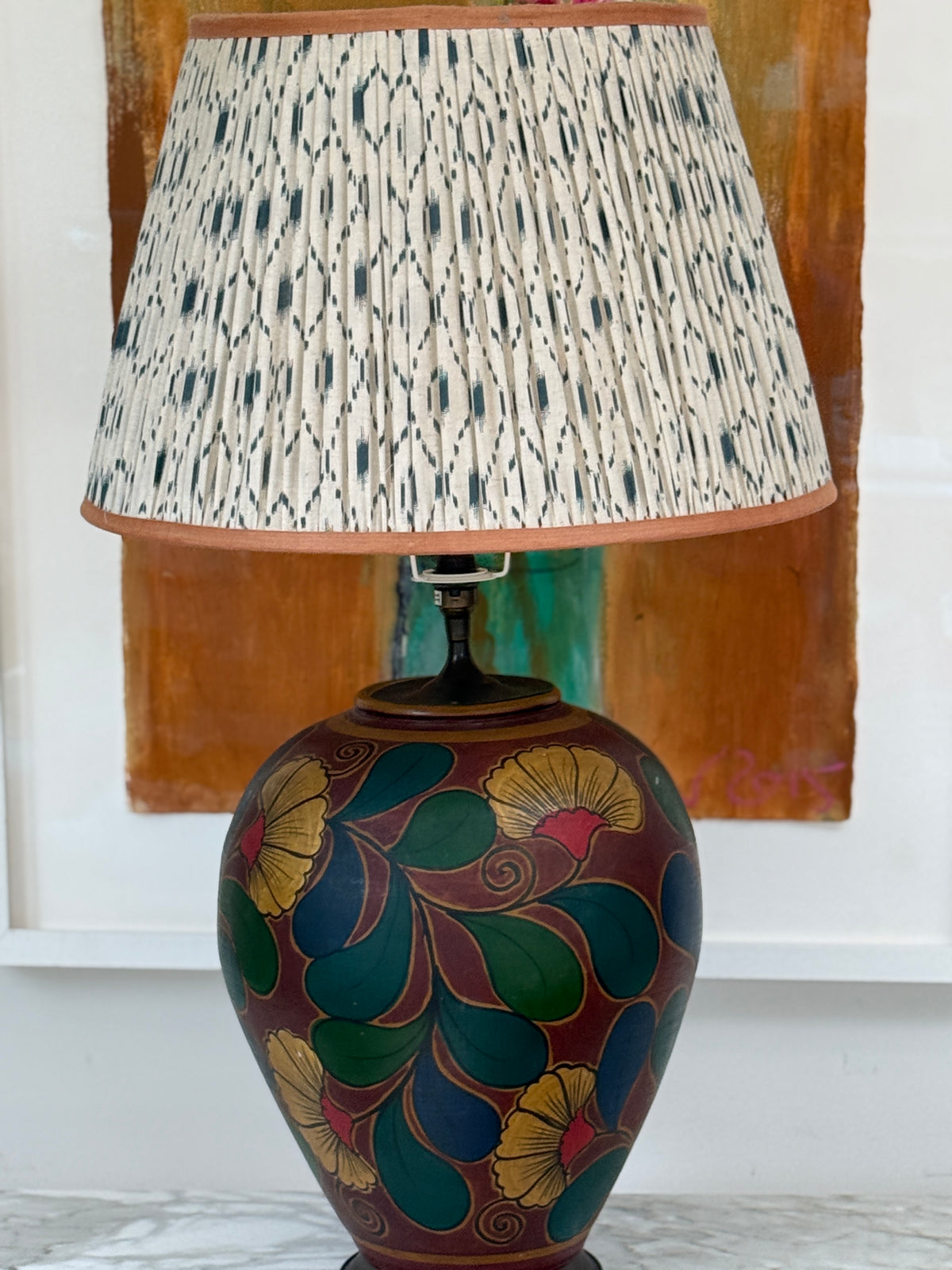 Large Hand Painted Metal Table Lamp