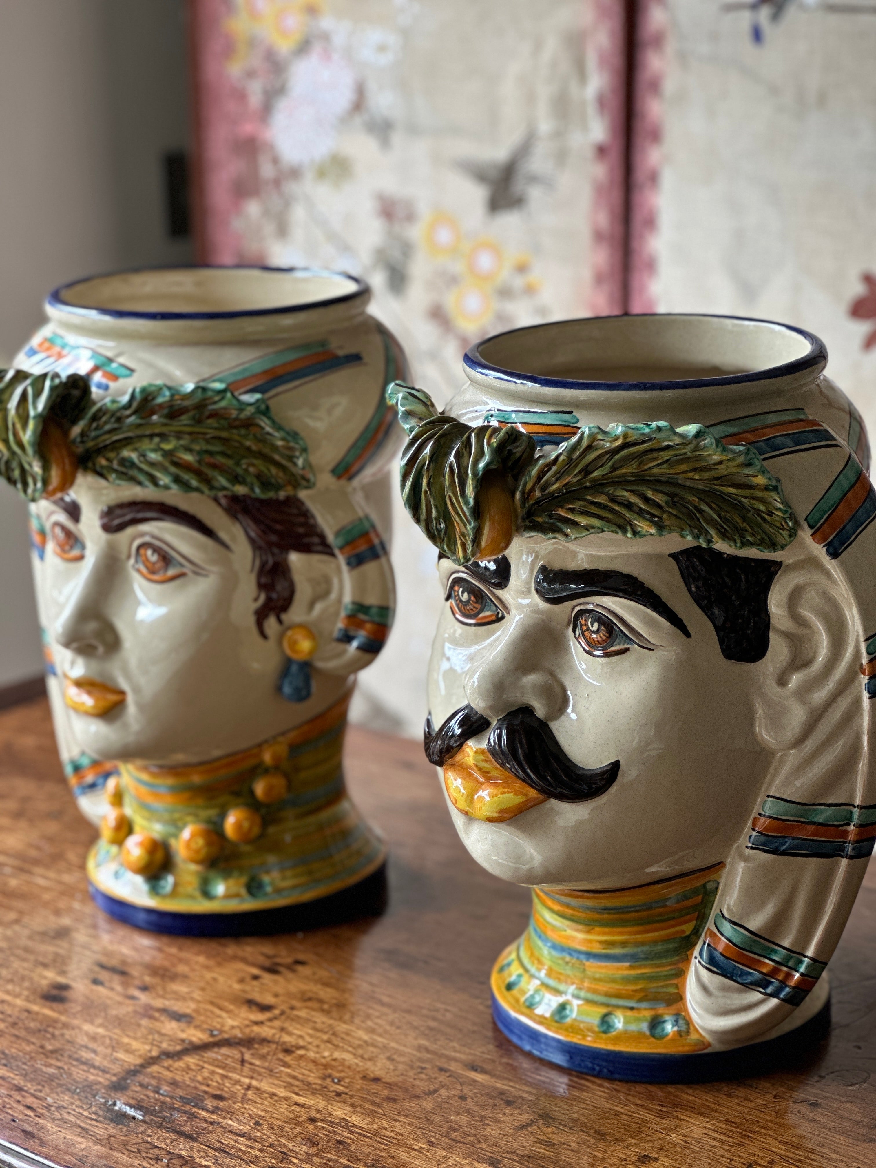 Large Pair of Sicilian Testi di Moro (Moor Heads)