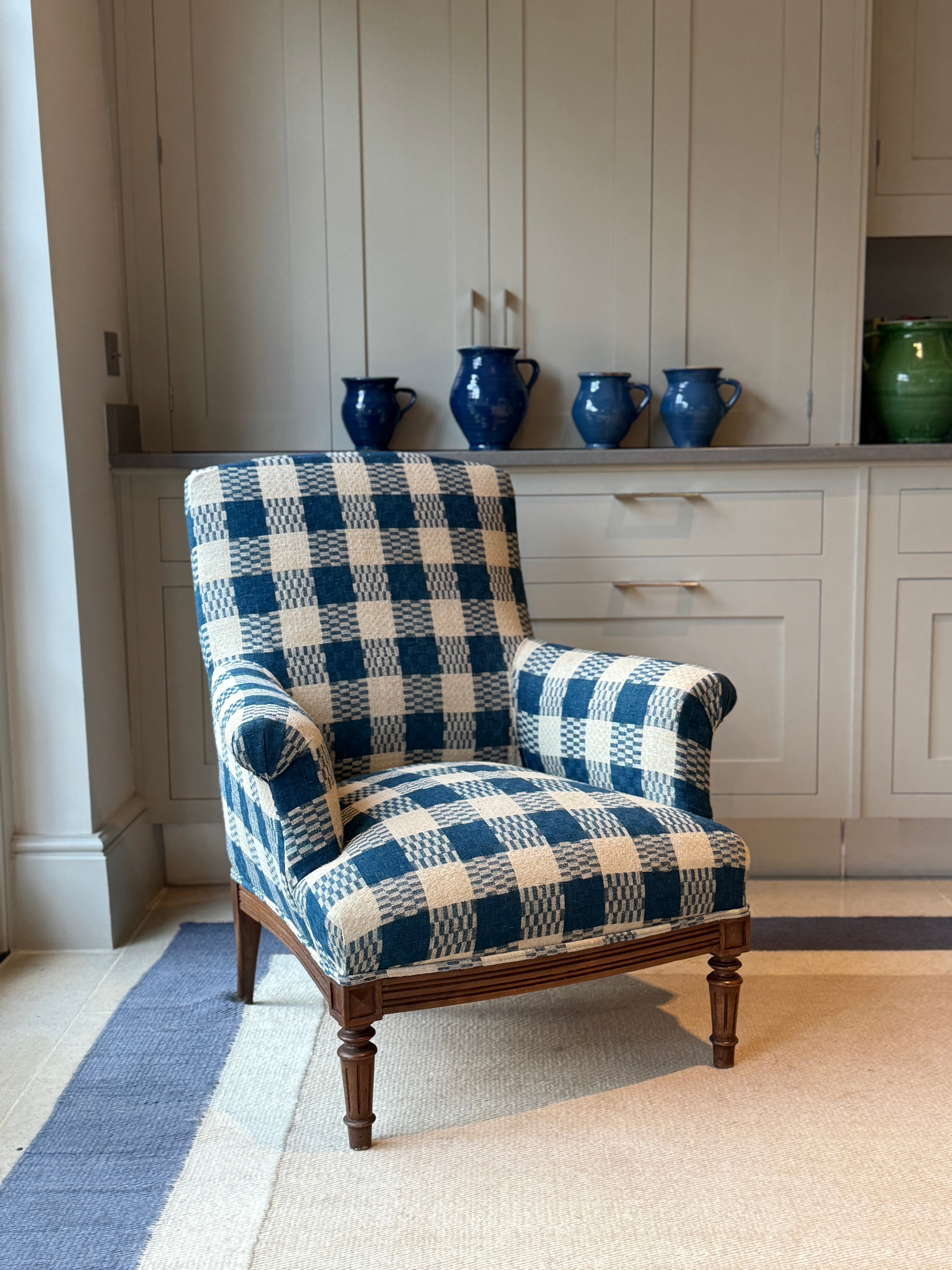 Antique Armchair in a Vintage French Textile