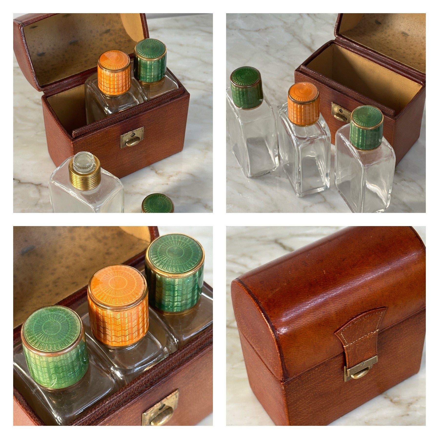 Tan Leather Cologne Set in Immaculate Condition