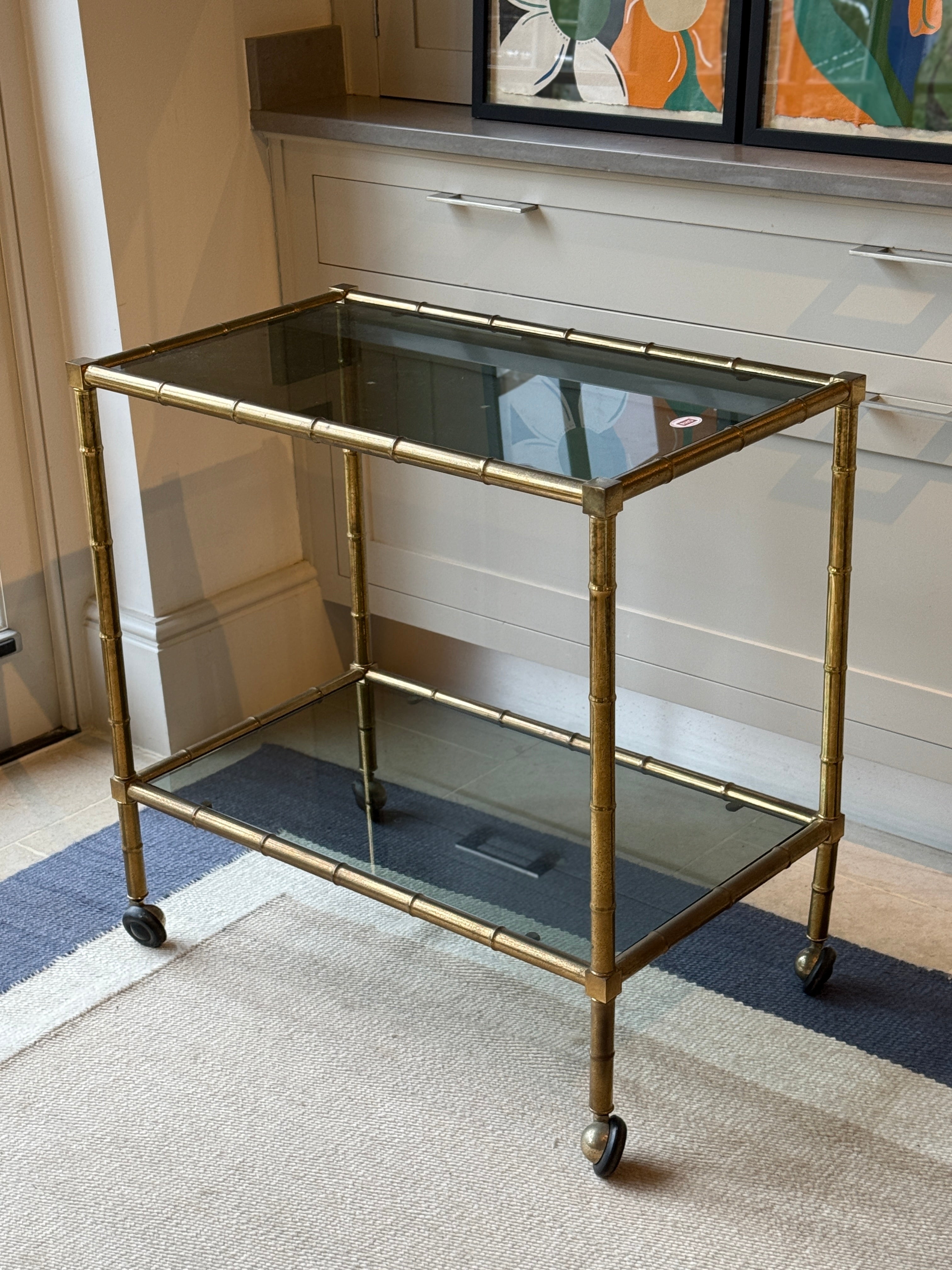 Italian Brass Faux Bamboo Drinks Trolley