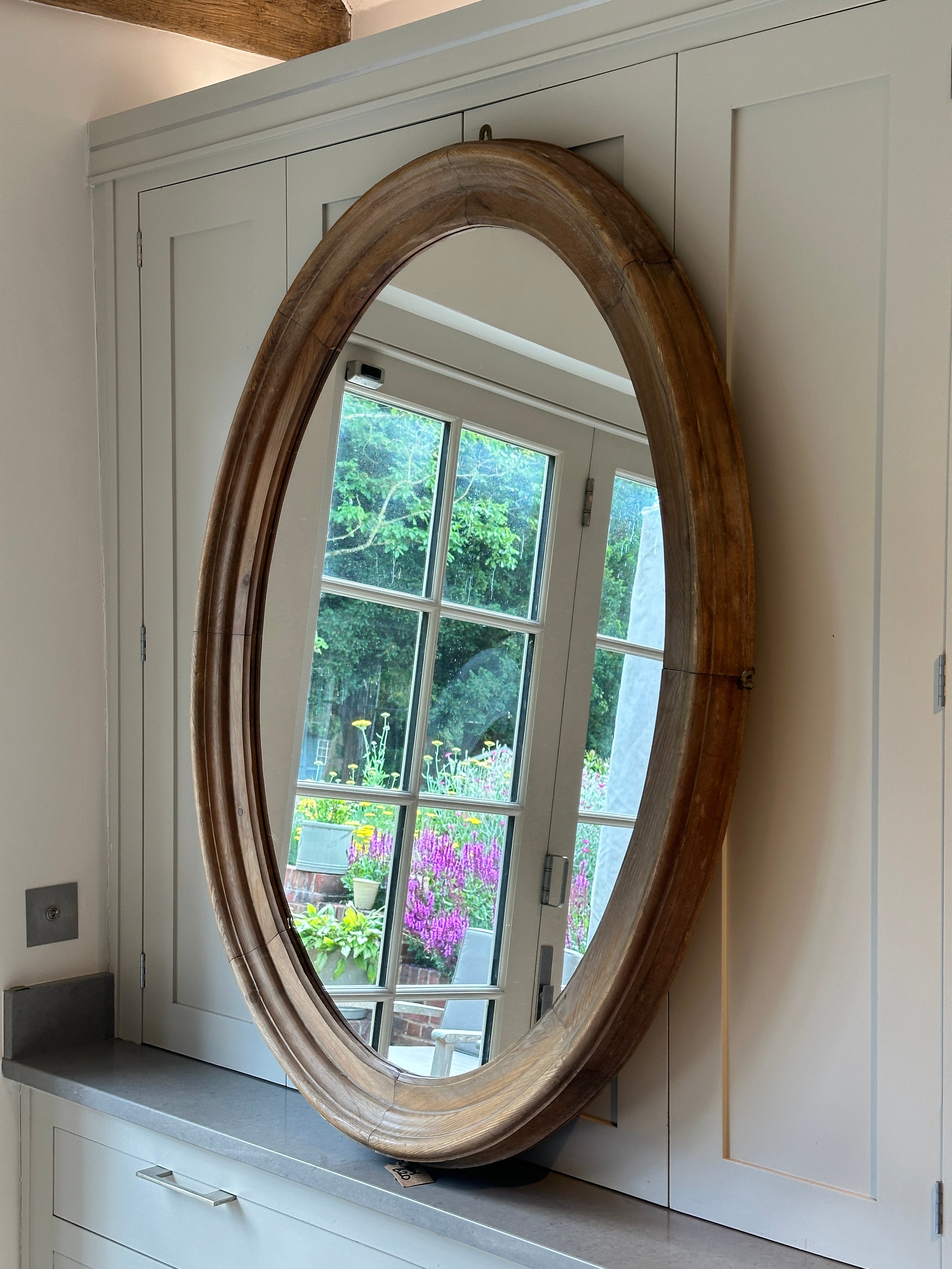 Large Antique Oval Pine Mirror