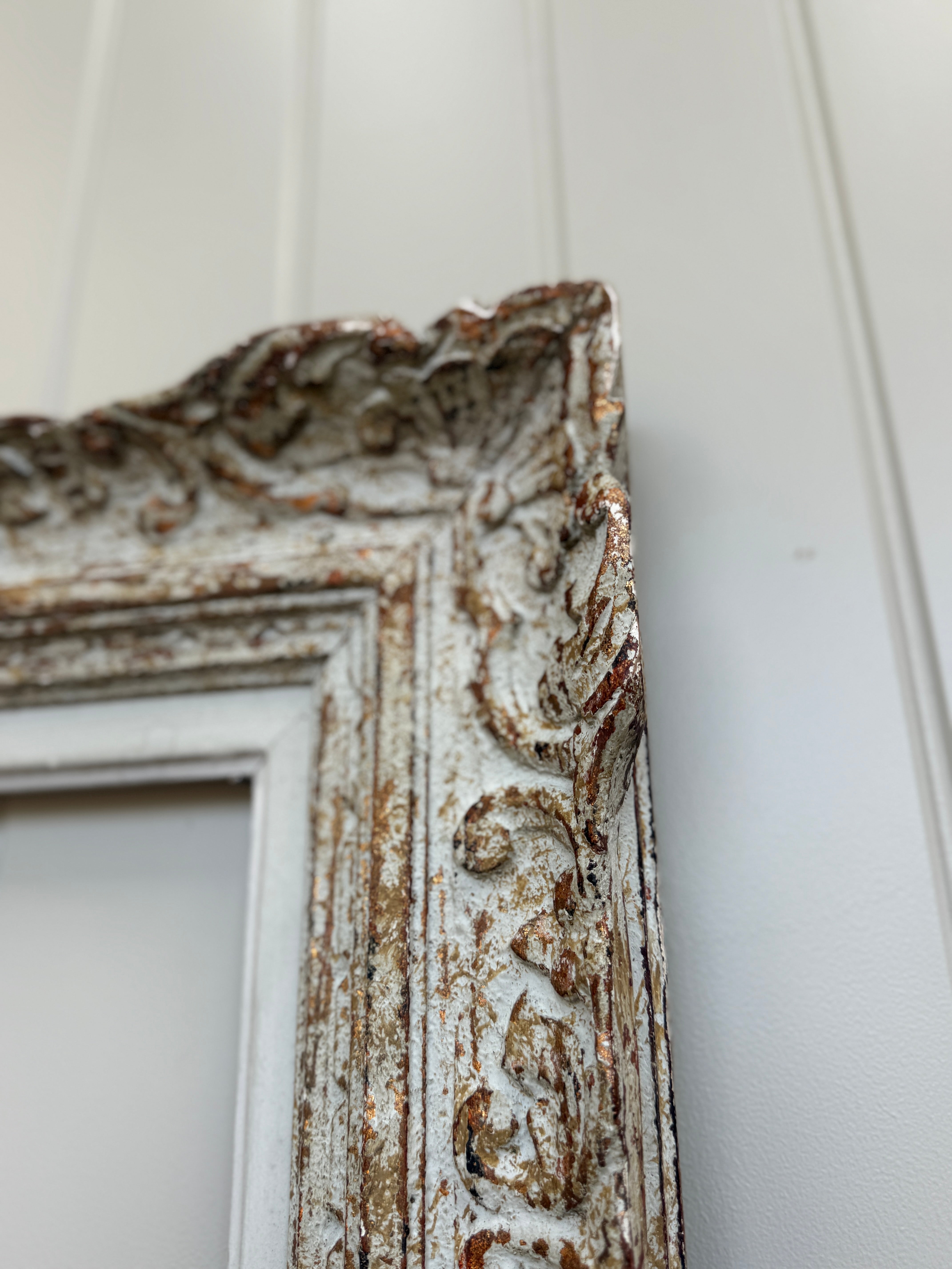 Large Ornate Rococo-Style Picture Frame in Grey-Painted Finish