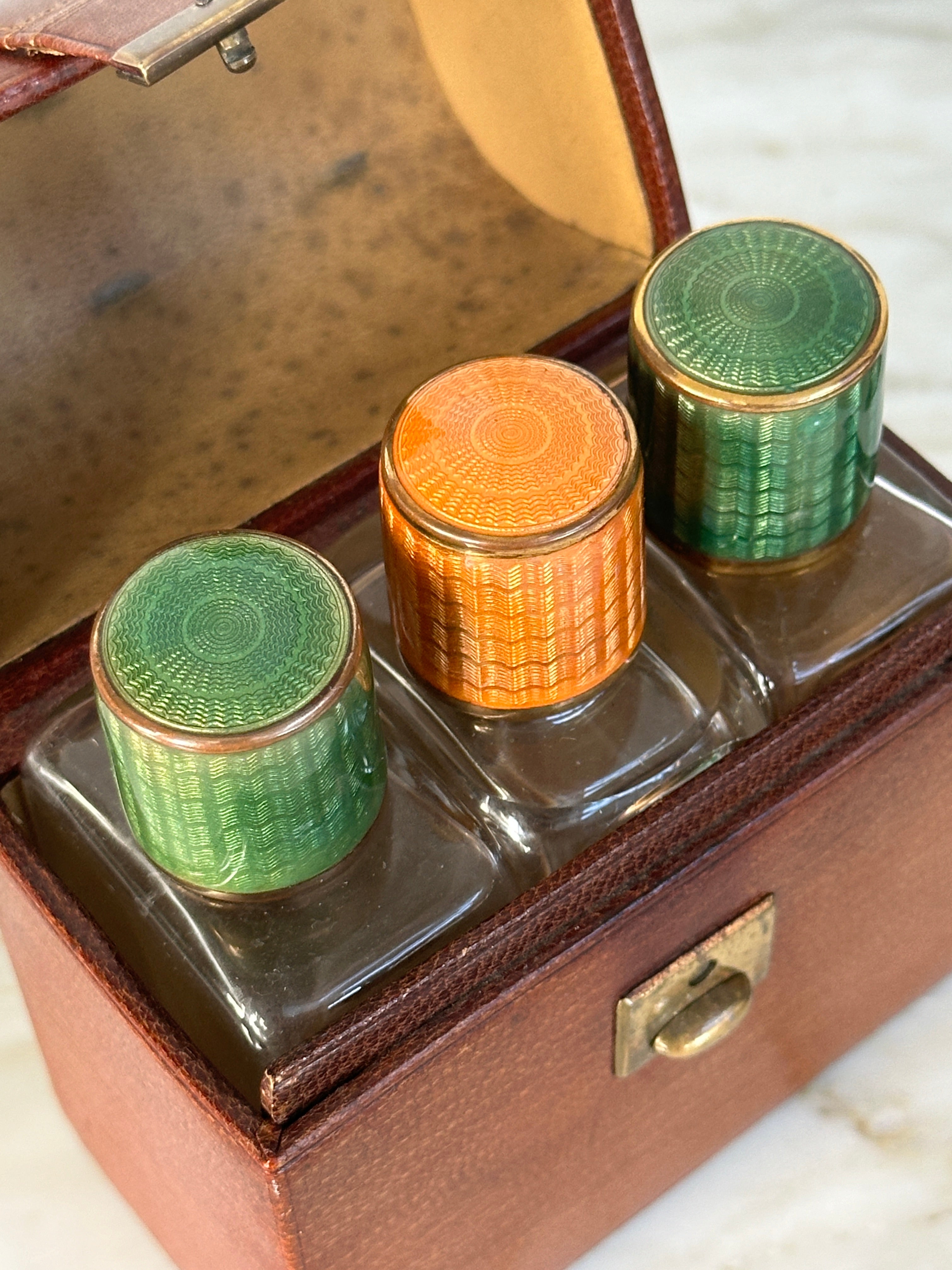 Tan Leather Cologne Set in Immaculate Condition