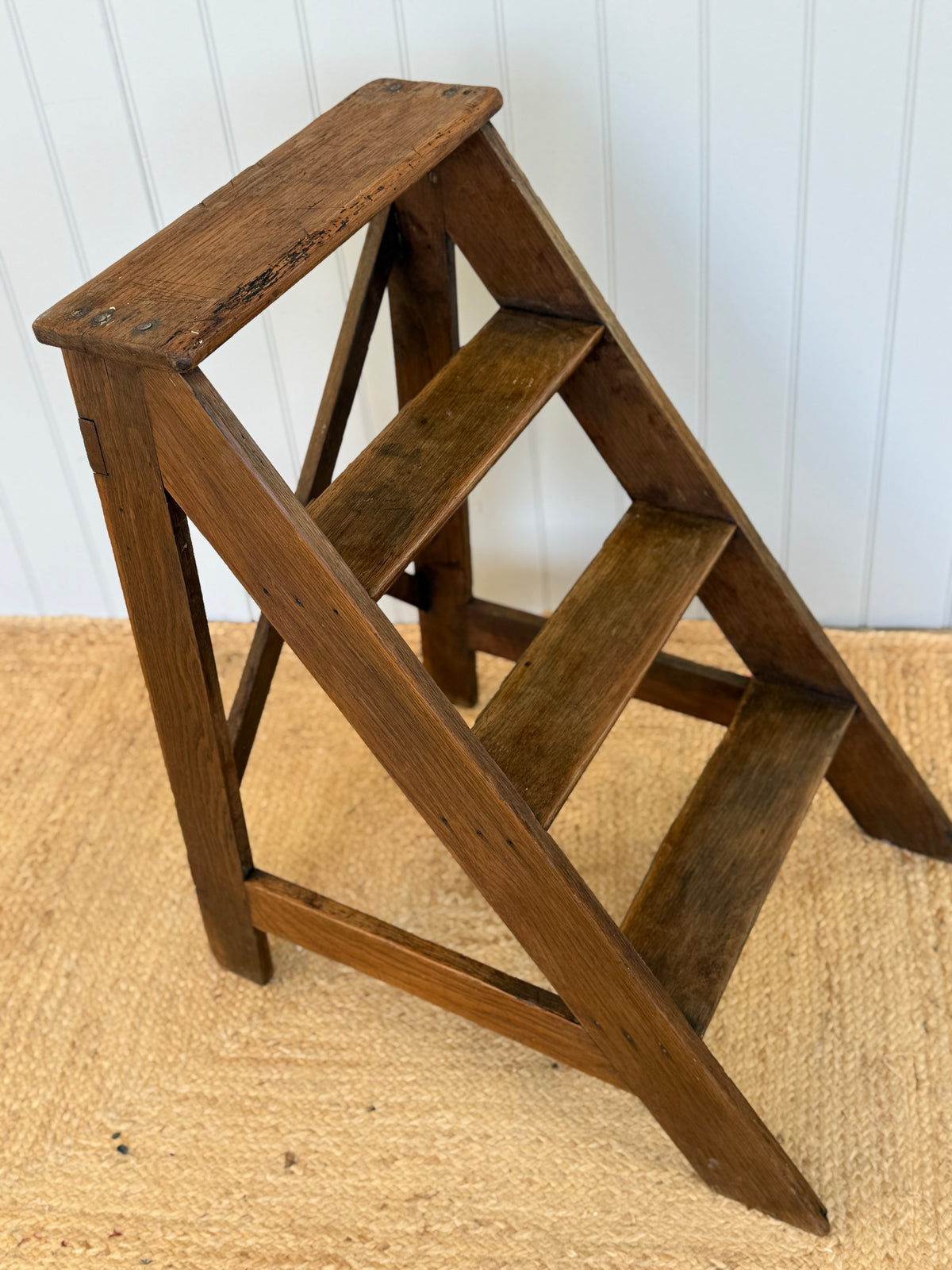 Antique Oak Library Step Ladder
